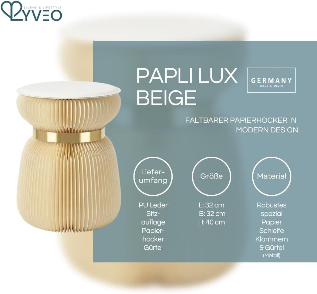 Lyveo Tritthocker Papierhocker Klapphocker faltbar 36x42cm Klappstuhl Beistelltisch, moderner Barhocker Klavierhocker rund