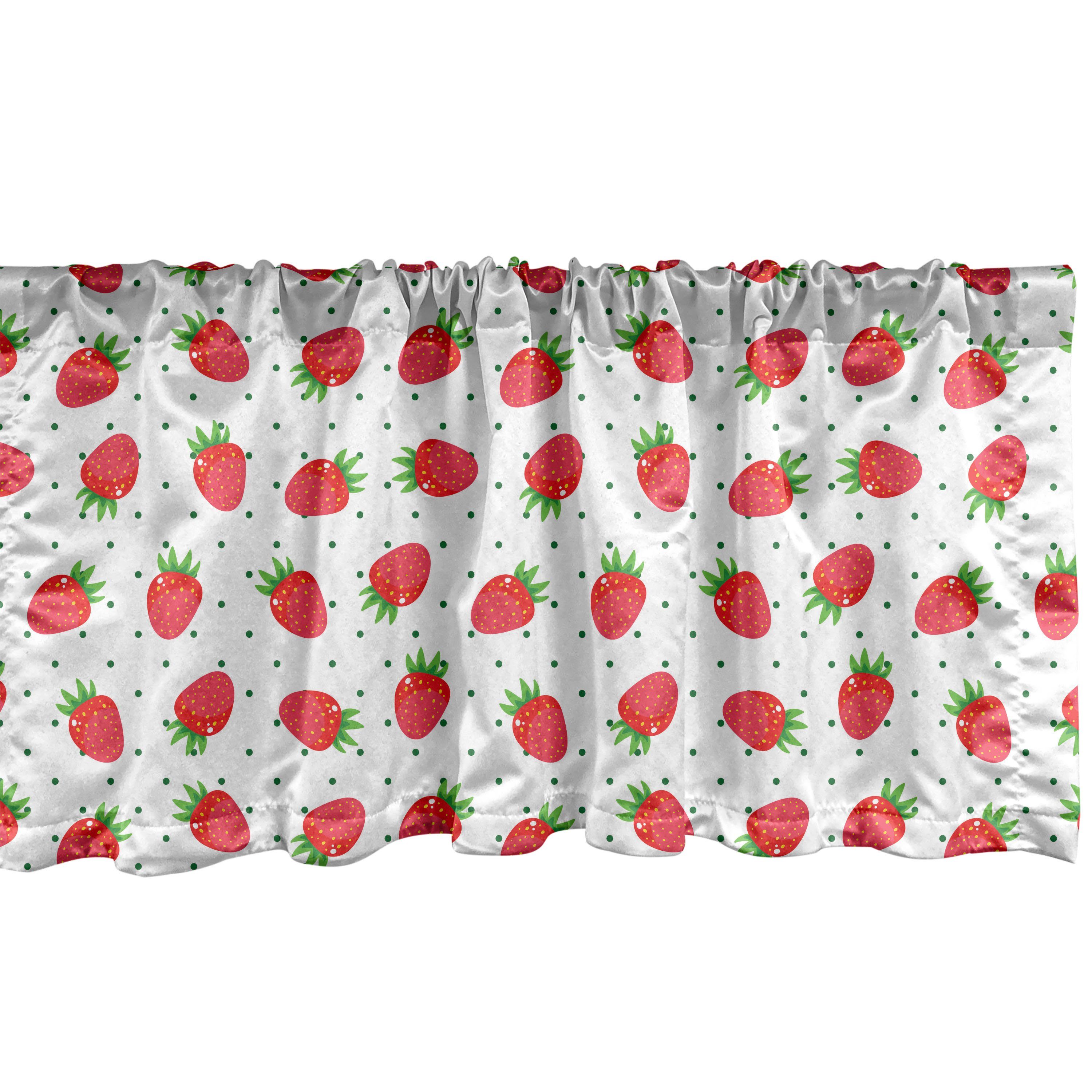 Scheibengardine Vorhang Volant für Küche Schlafzimmer Dekor mit Stangentasche, Abakuhaus, Microfaser, Kindisch Erdbeerefrüchte auf Punkte