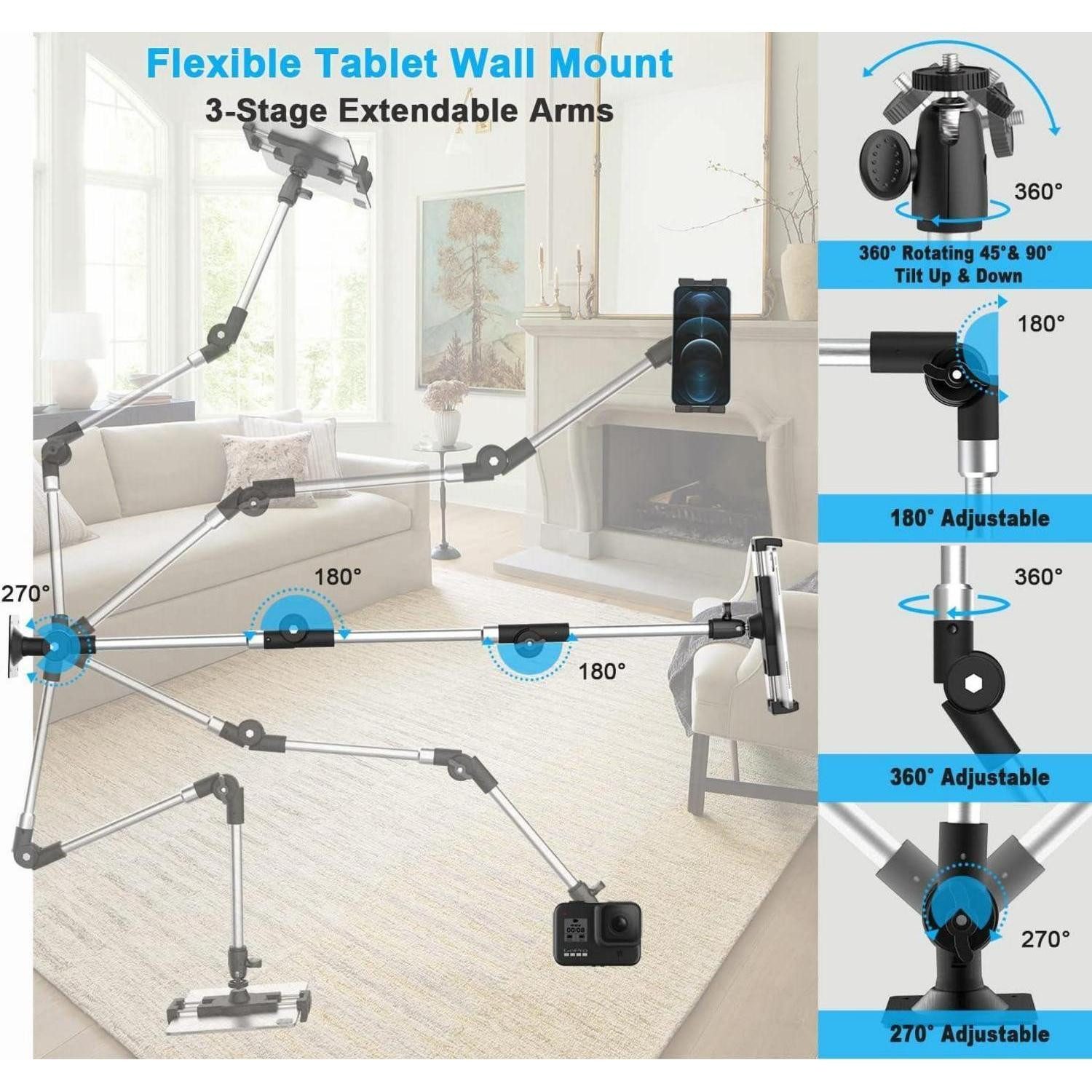 LuxusKollektion Tablet-Halterung Tablet Wandhalterung faltbar Aluminiumarm 3 Stufen 4-13 Zoll – Bild 3 von 5