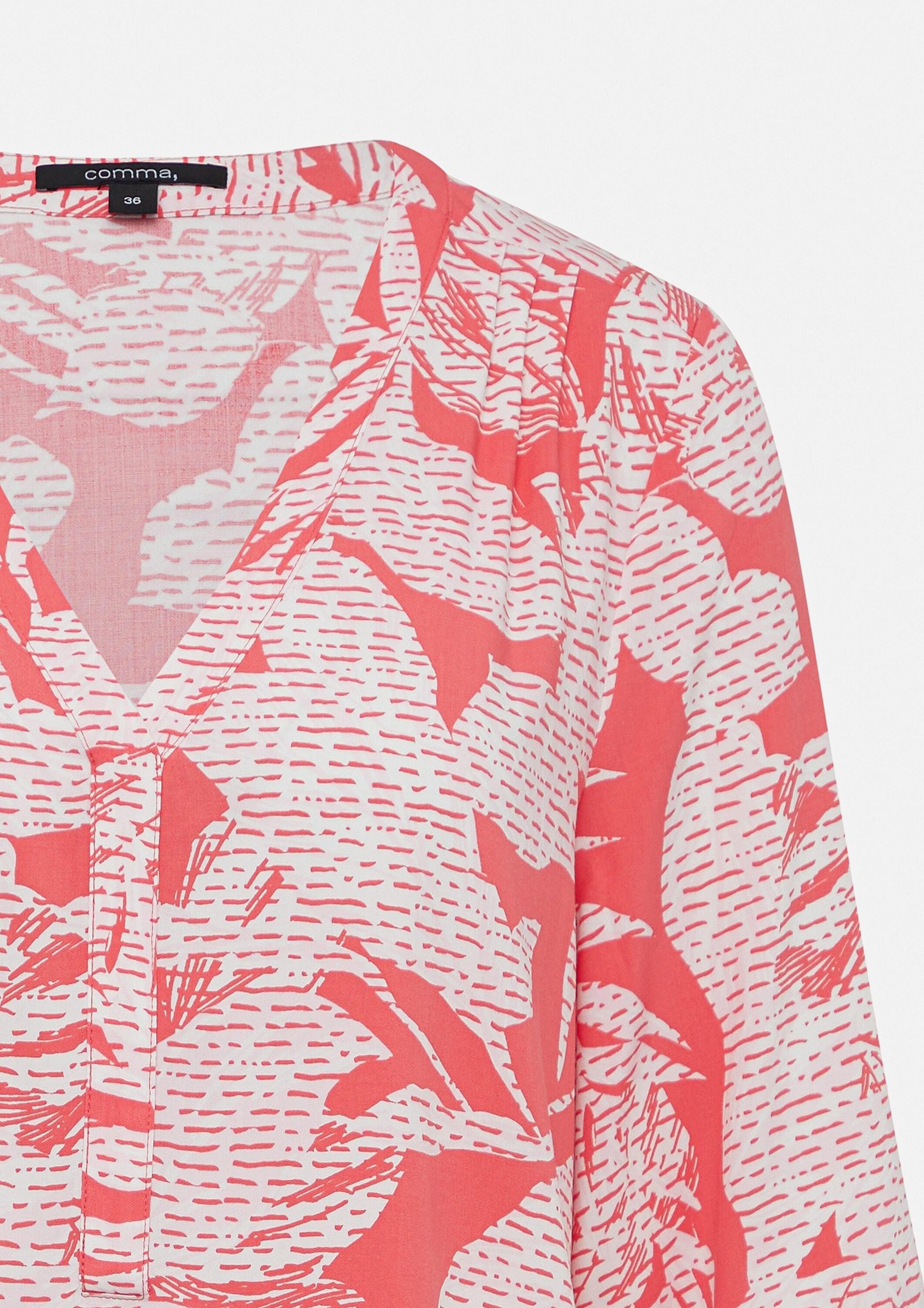 comma Kurzarmbluse Bluse Gemusterte Bluse mit 3/4-Ärmeln