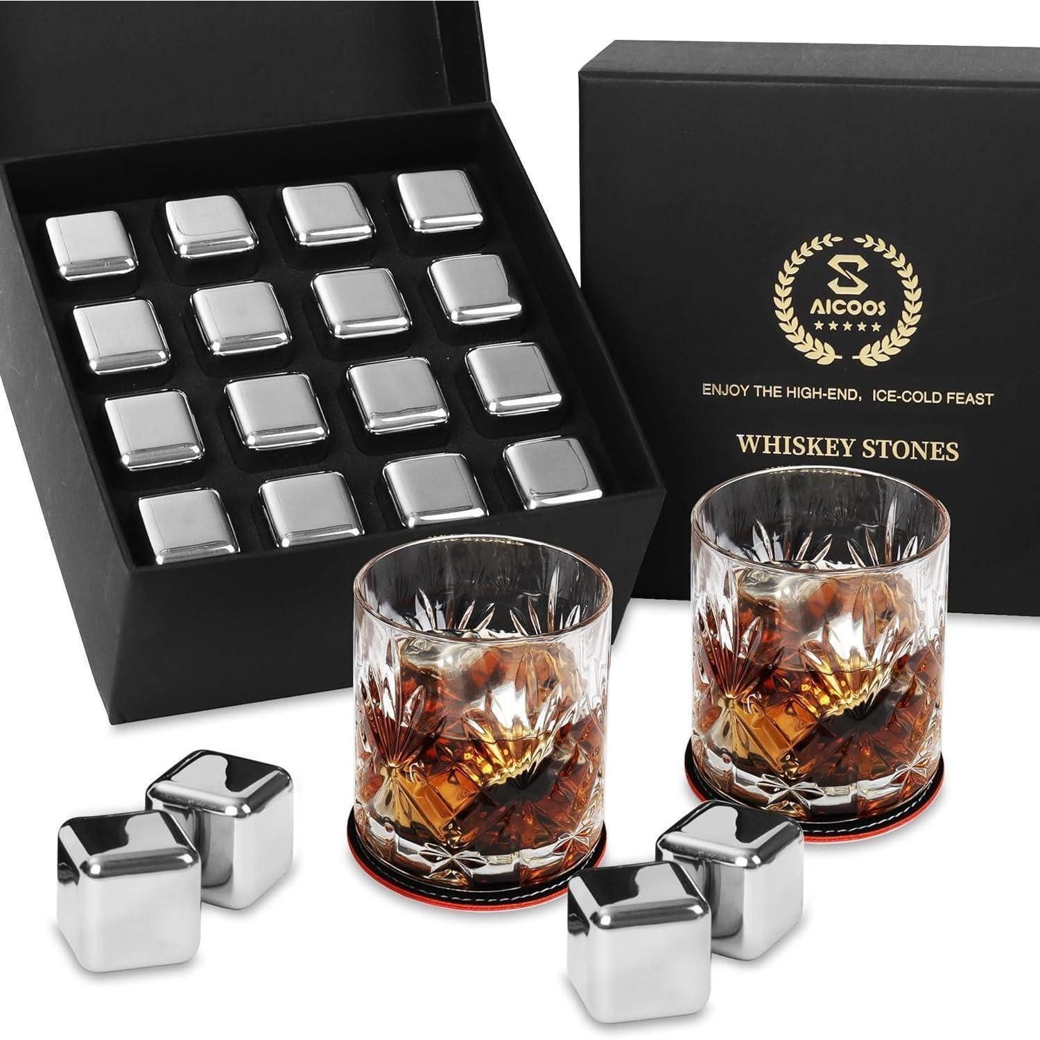 LuxusKollektion Eiswürfel-Steine Whisky Steine Edelstahl Geschenke Männer Ehemann Papa 16 Eiswürfel