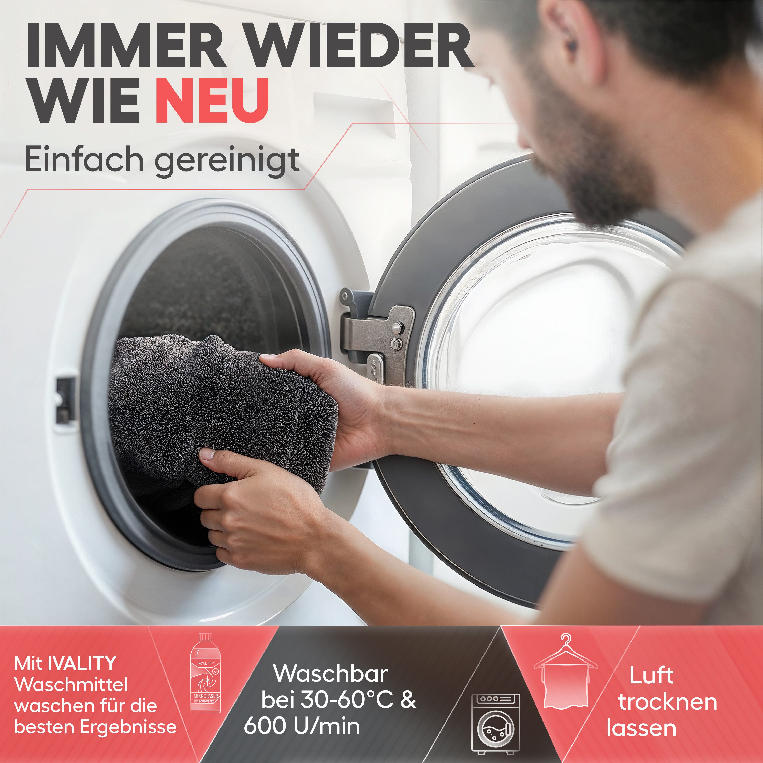 IVALITY IVALITY Auto Trockentuch XXL saugstarke 1400 GSM Twisted Mikrofaser Mikrofasertuch (Microfaser) – Bild 4 von 5