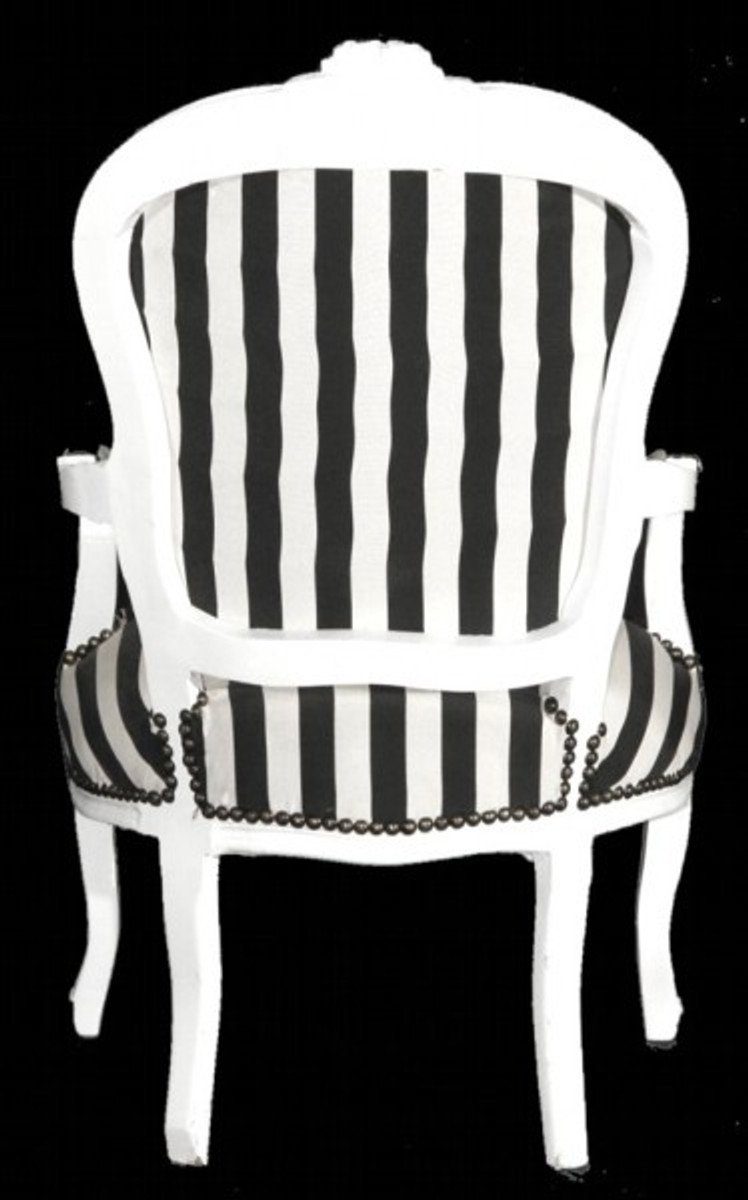 Barock Streifen Weiß Möbel - gestreift / Schwarz - Besucherstuhl Salon Stuhl / Padrino Weiß Casa