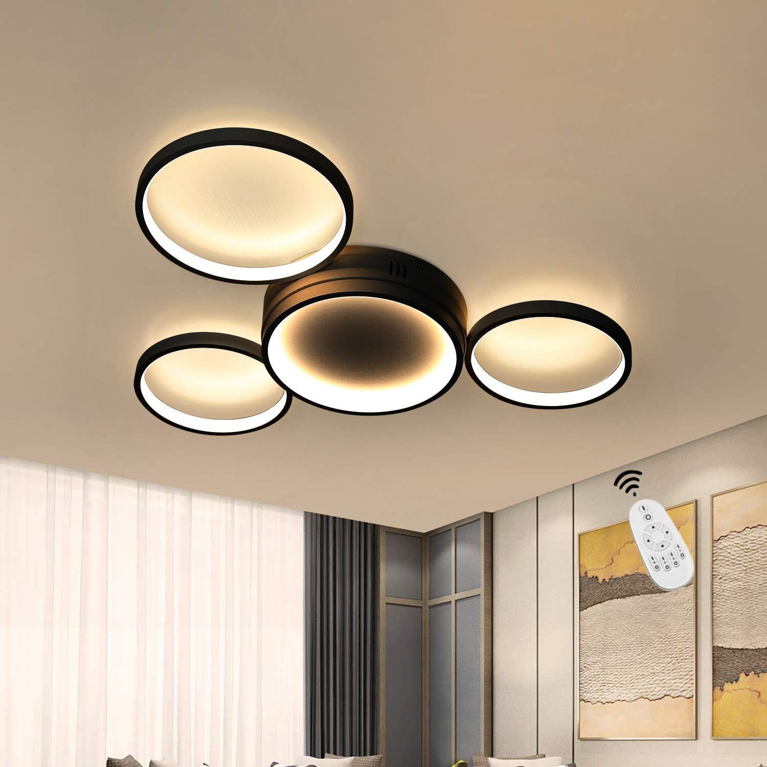 LED Deckenlampe Fernbedienung Dimmbar Schlaf Wohn Zimmer Büro Leuchte Silber 60W 