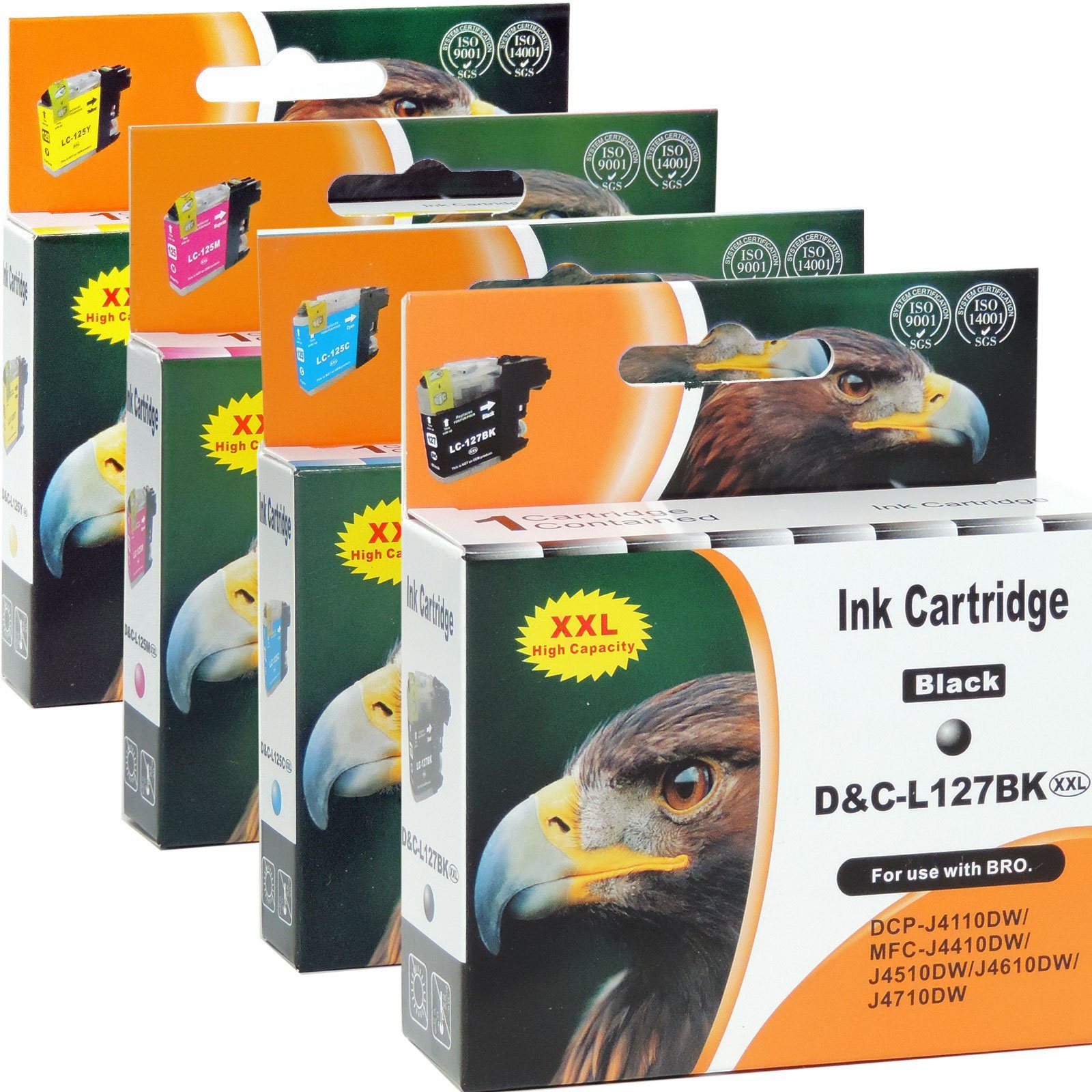Kompatibel Brother LC-125 XXL, LC-127 XXL Multipack 4-Farben (Schwarz, Tintenpatrone (Set, W)