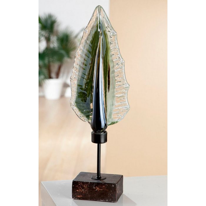 GILDE GLAS art Dekoobjekt Skulptur Blatt auf Base Florenz (1 St) Höhe 51 cm handgefertigt aus Glas Wohnzimmer