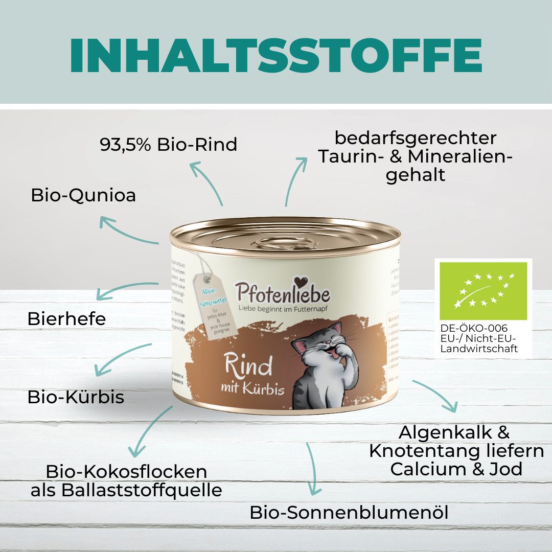 Pfotenliebe Bio-Rind mit Kürbis - getreidefrei 6x100g, Nassfutter für: Katzen