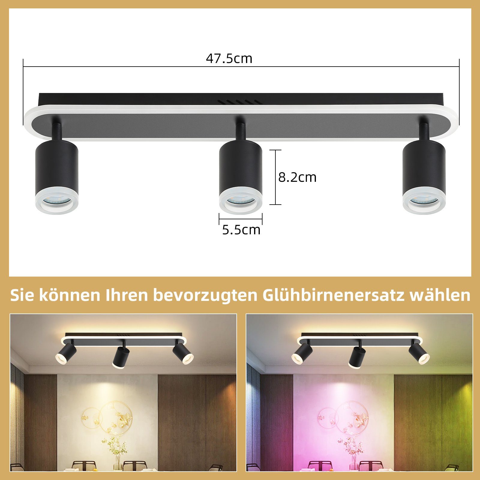 ZMH Deckenstrahler Schwarz/Weiß 3 Flammig Deckenlampe günstig online kaufen