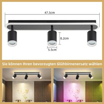 ZMH Deckenstrahler Schwarz/Weiß 3 Flammig Deckenlampe 16W Metall für Schlafzimmer Flur, ohne Leuchtmittel, Schwenkbar 330°, GU10 Fassung, 16W LED-Streifen eingebettet