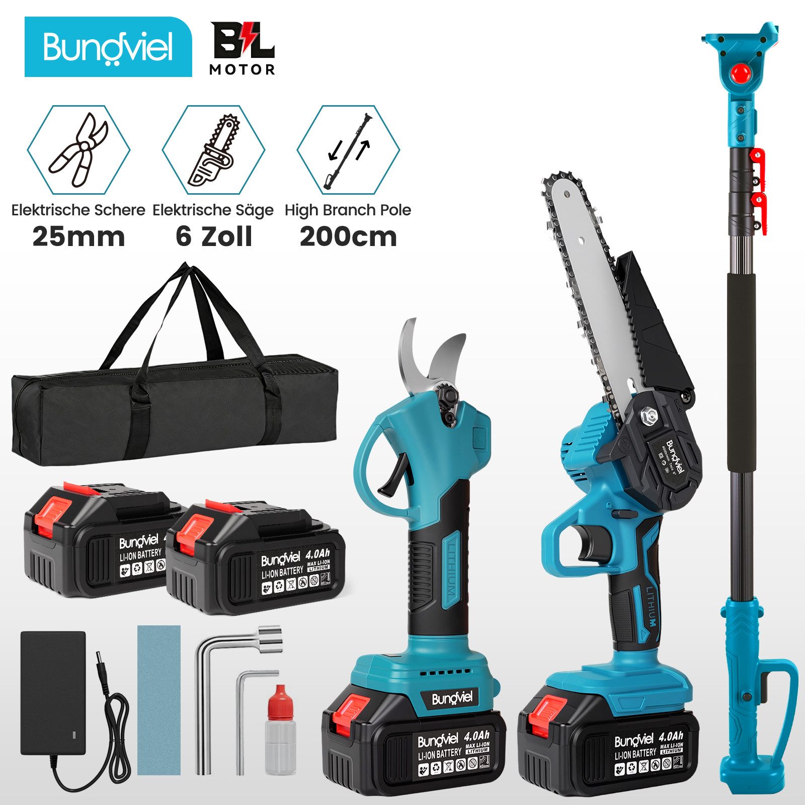 Bundviel Akku-Hochentaster Teleskop Astsäge Astschere Teleskopsäge günstig online kaufen