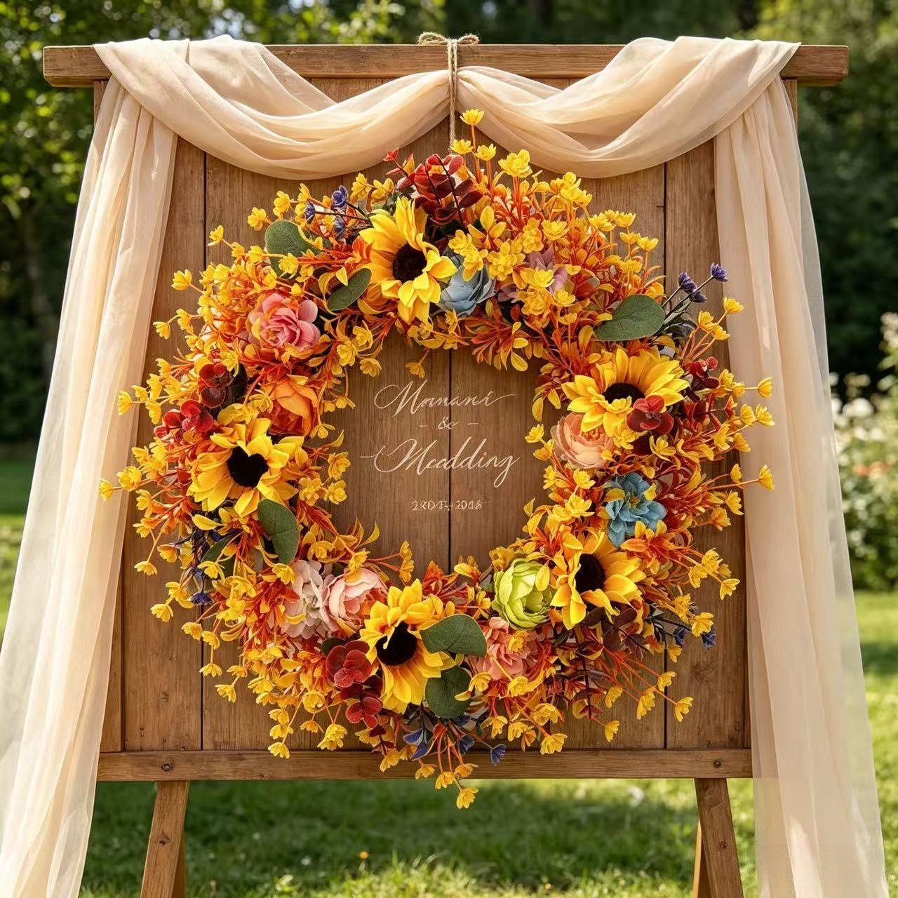 Diwzbyn Dekokranz Herbst-Dekokranz, Sonnenblumenkranz für den Herbst, geeignet für Thanksgiving, Halloween und die Erntezeit-Dekoration – Bild 3 von 5