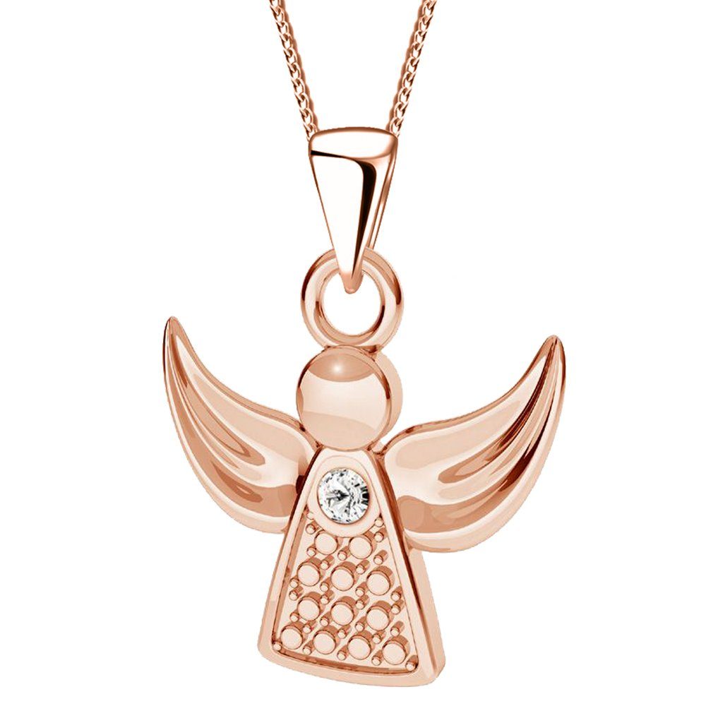 mit Gold Kinder Rosegold Limana Rotgold Silber, Kette Mädchen Rosegold 925 mit Sterling Anhänger Schutz-Engel A156o-45cm Damen Zirkonia Halskette