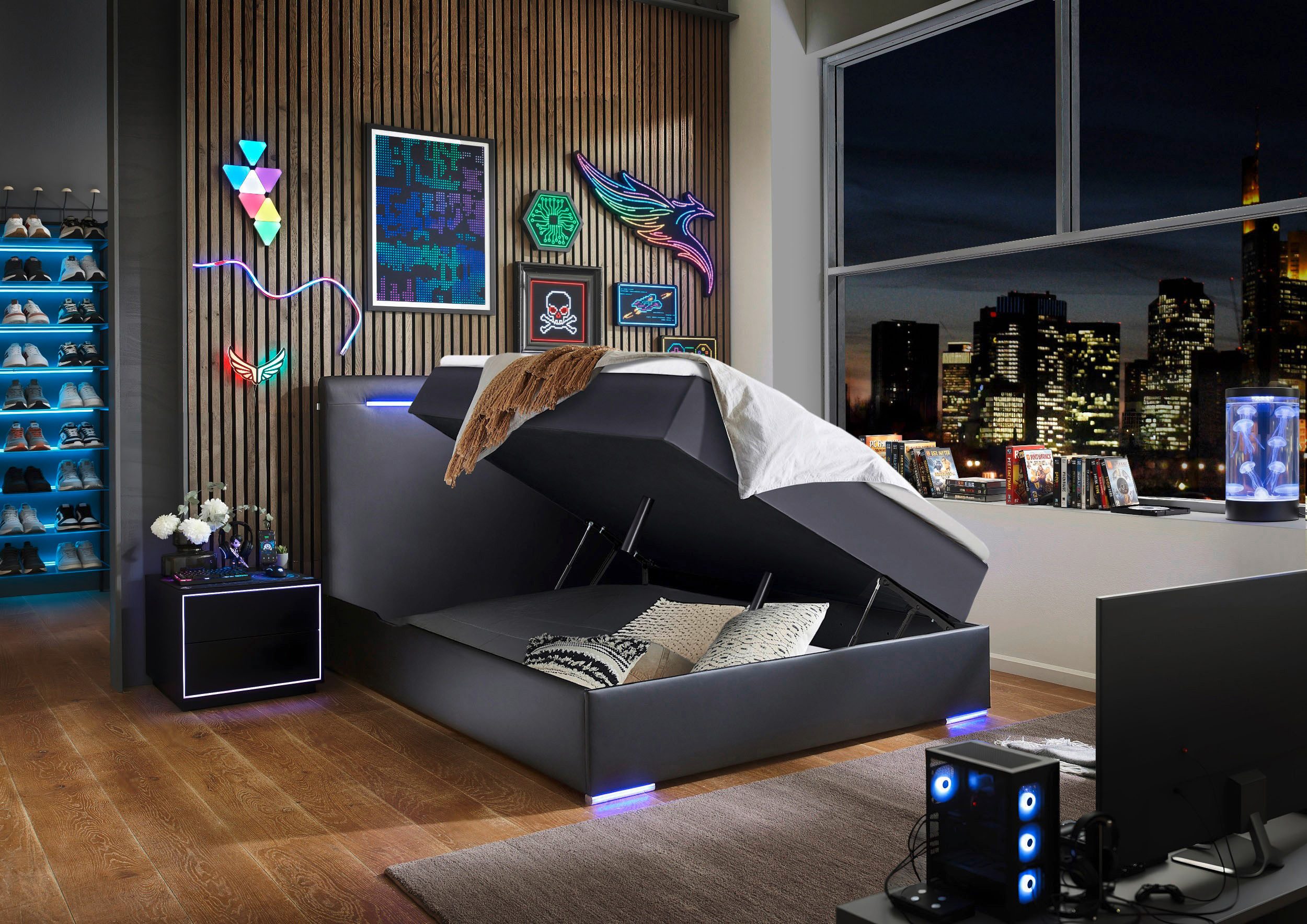 meise.möbel Boxbett Candela inkl. Bettkasten, Topper & LED-Beleuchtung an Kopfteil & Füßen
