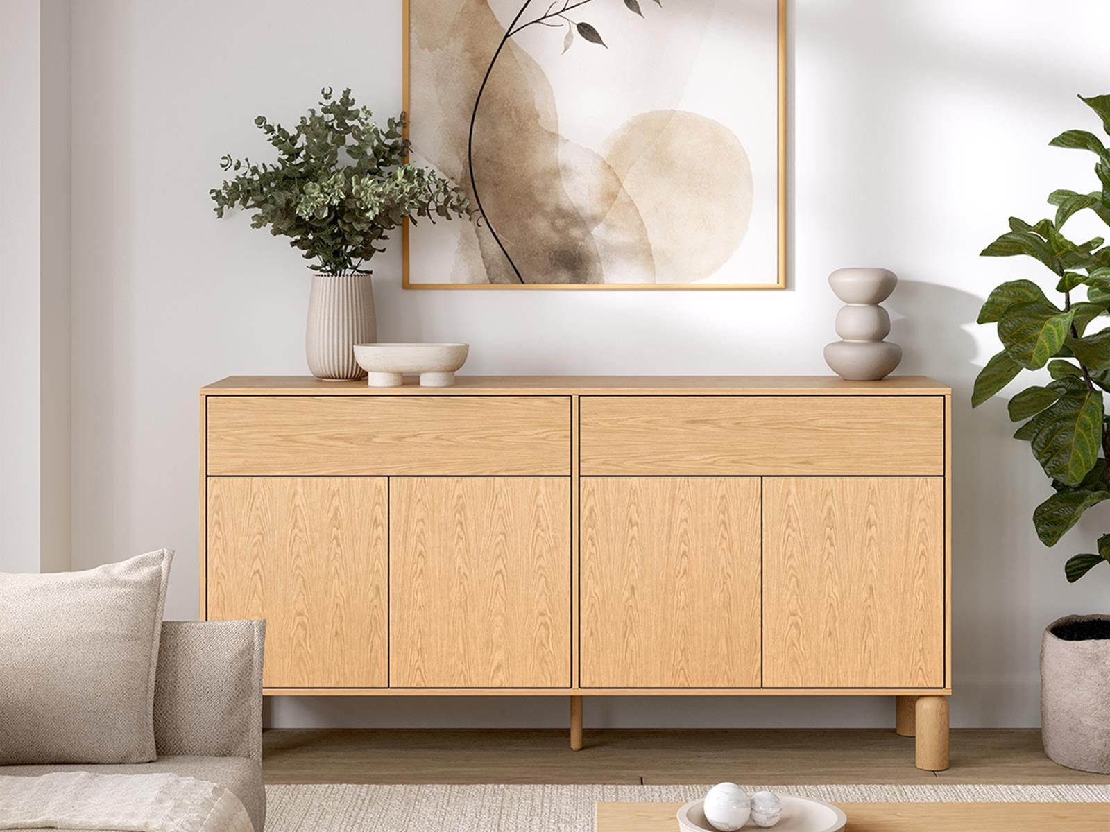 Compleo Kommode mit 2 Schubladen und 4 Türen, Scandi Design KARO