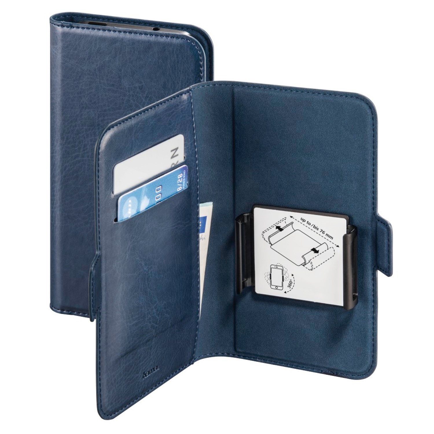 Hama Handyhülle Universal Booklet 4" bis 5,4" Klapp-Tasche Blau, Schutz-Hülle Case Bag Book-Cover Etui Kartenfach Magnet-Verschluss