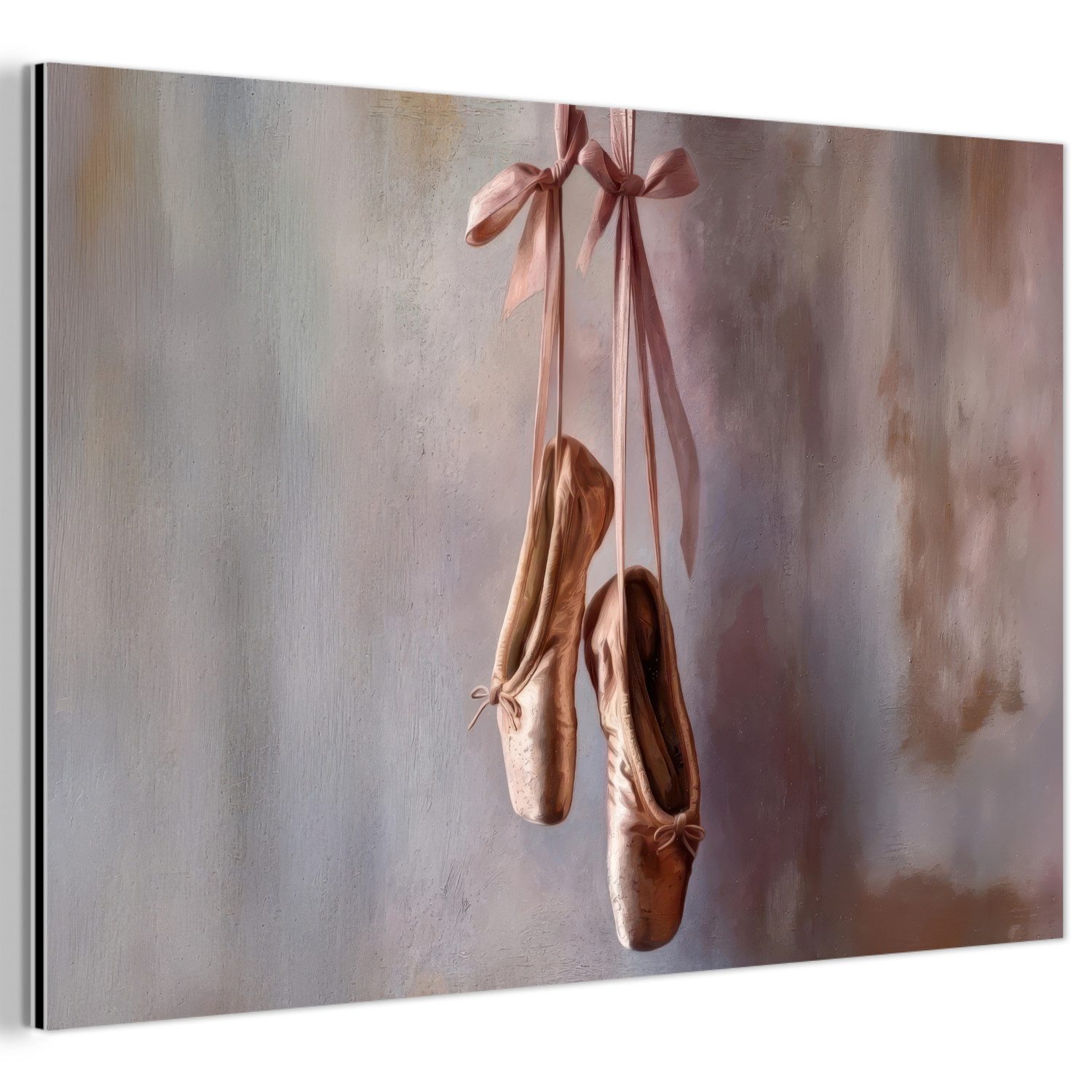 MuchoWow Metallbild Ballettschuhe - Satin - Erdtöne, Inkl. Aufhängung, Metallbild, Aluminium dekoration, Wandbild Industriell, 120x80 cm