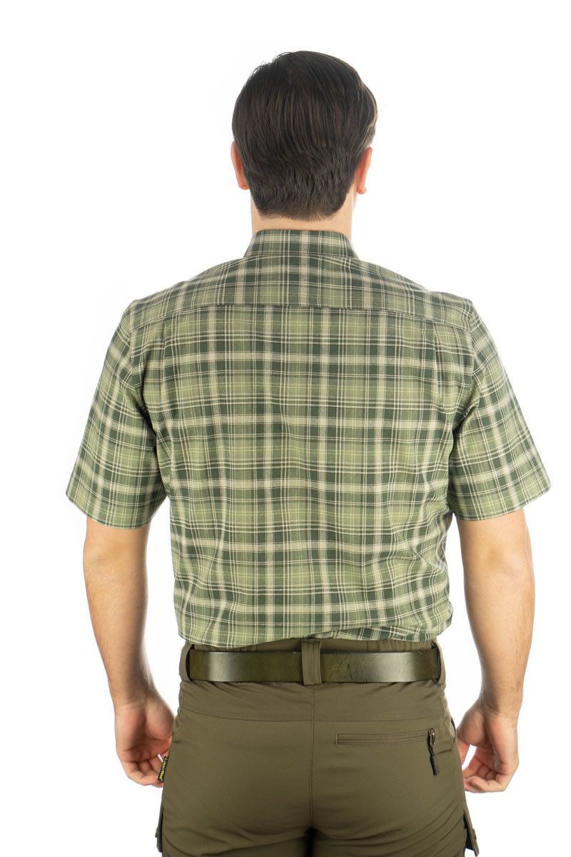 OS Trachten Outdoorhemd Scubu Kurzarm Jagdhemd mit Hirsch-Stickerei auf der Brusttasche