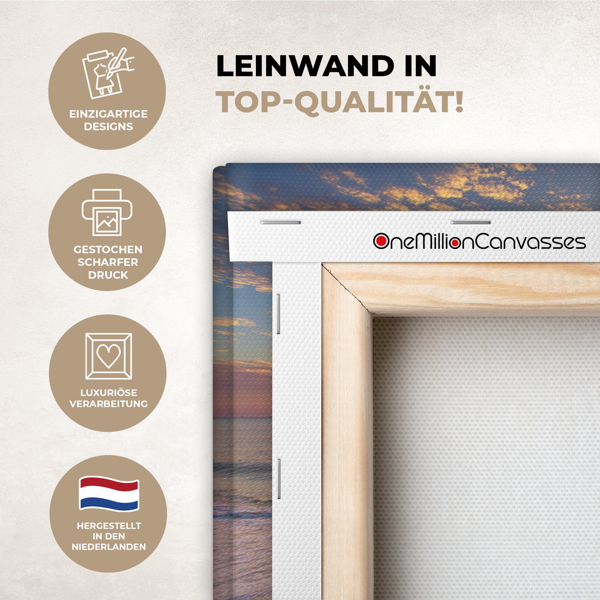 OneMillionCanvasses® Leinwandbild Strand - Sonnenuntergang - Meer, Fotodruck (1 St), Leinwand Bilder Klein, Wand Dekoration Aesthetic 30x20 cm – Bild 3 von 5