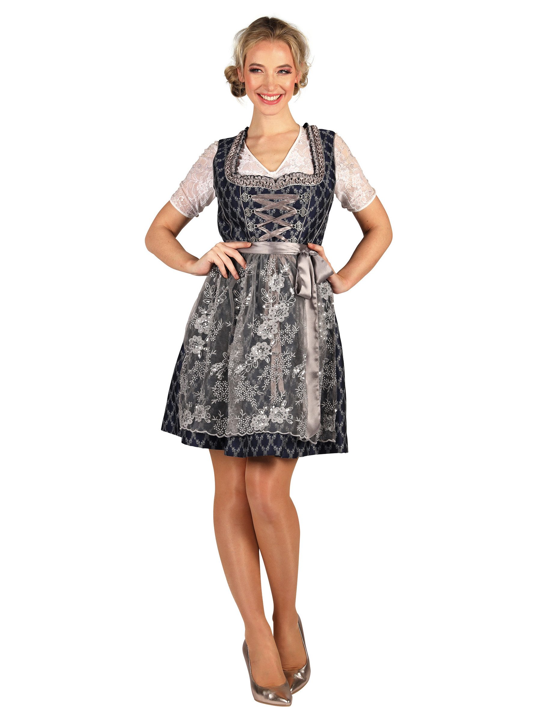 thetru Kostüm Premium Bayrische Tracht Damenkostüm blau-silber