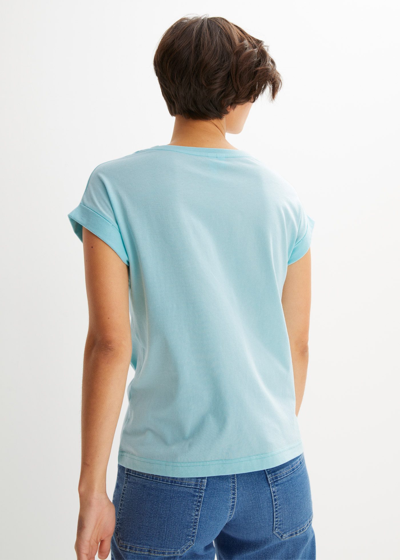 bonprix T-Shirt bequeme Passform, Kurzarm-Design, aus Baumwolle günstig online kaufen