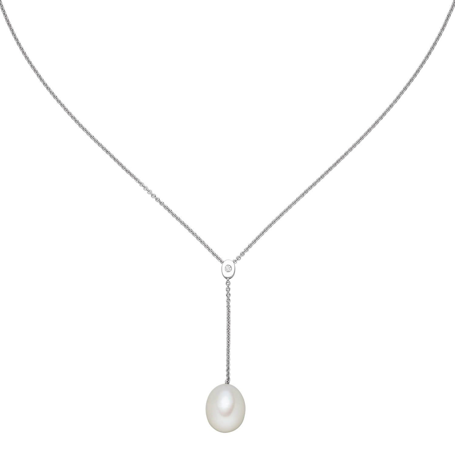 Schmuck Krone Silberkette Y-Kette Collier mit Süßwasser Perle creme-weiß Zirkonia 925 Silber 42-45cm Damen