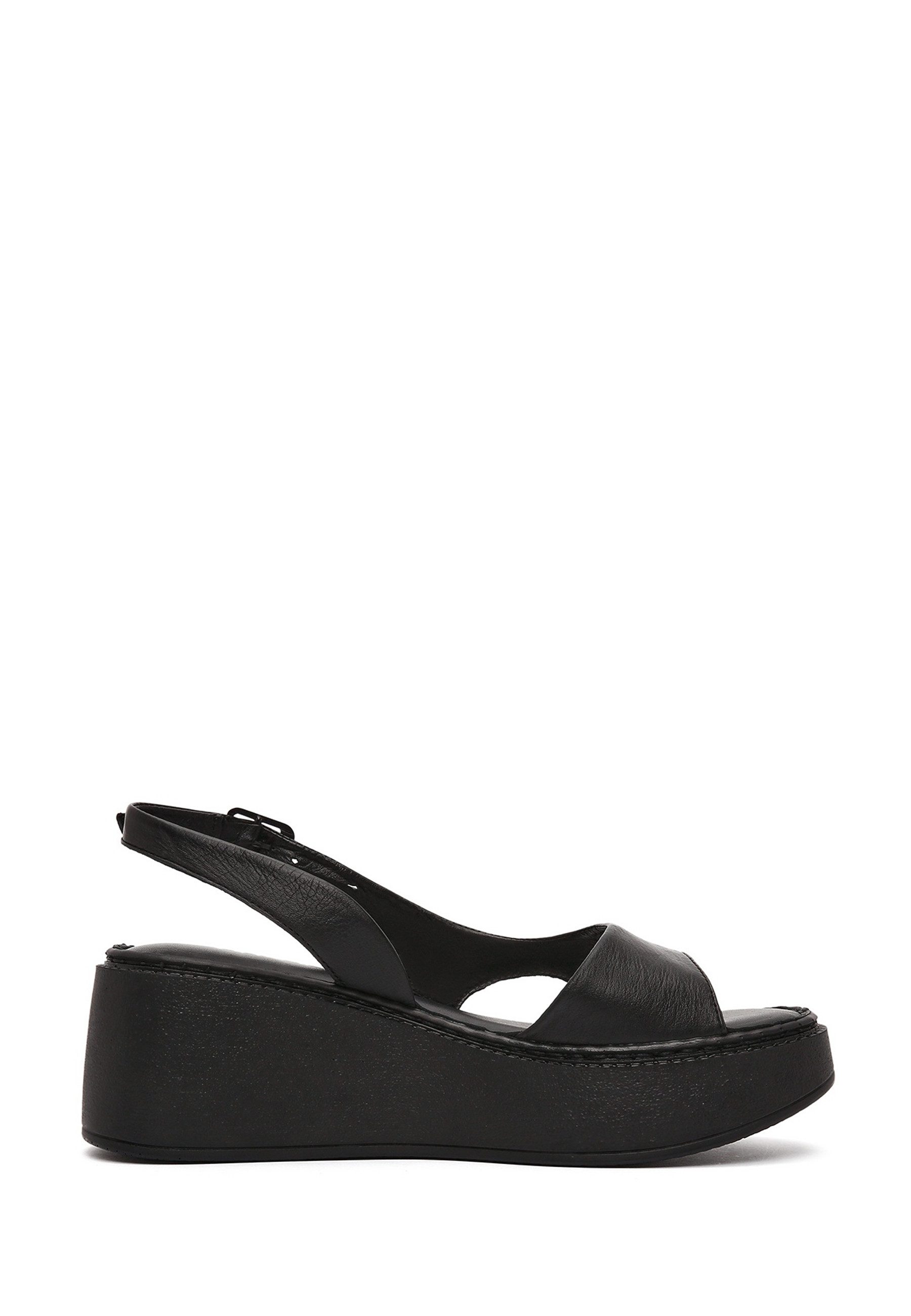 Derimod Keilabsatz-Sandalen aus Leder Sandale Echtes Leder, Lederkomfort, Schnallenverschluss, Plateau-Design