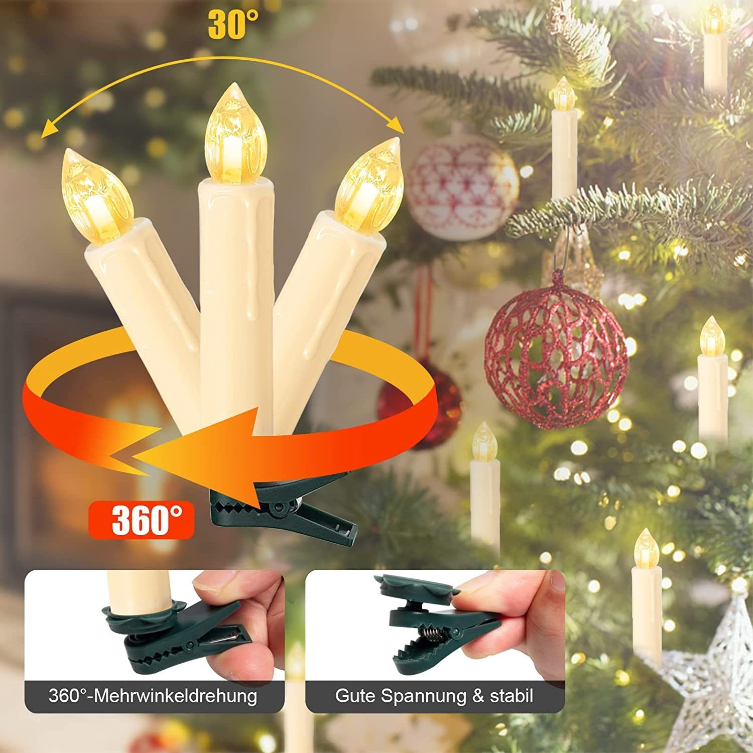 40X Warmweiß LED Weihnachtskerzen Lichterkette Weihnachtsbaum Beleuchtung 