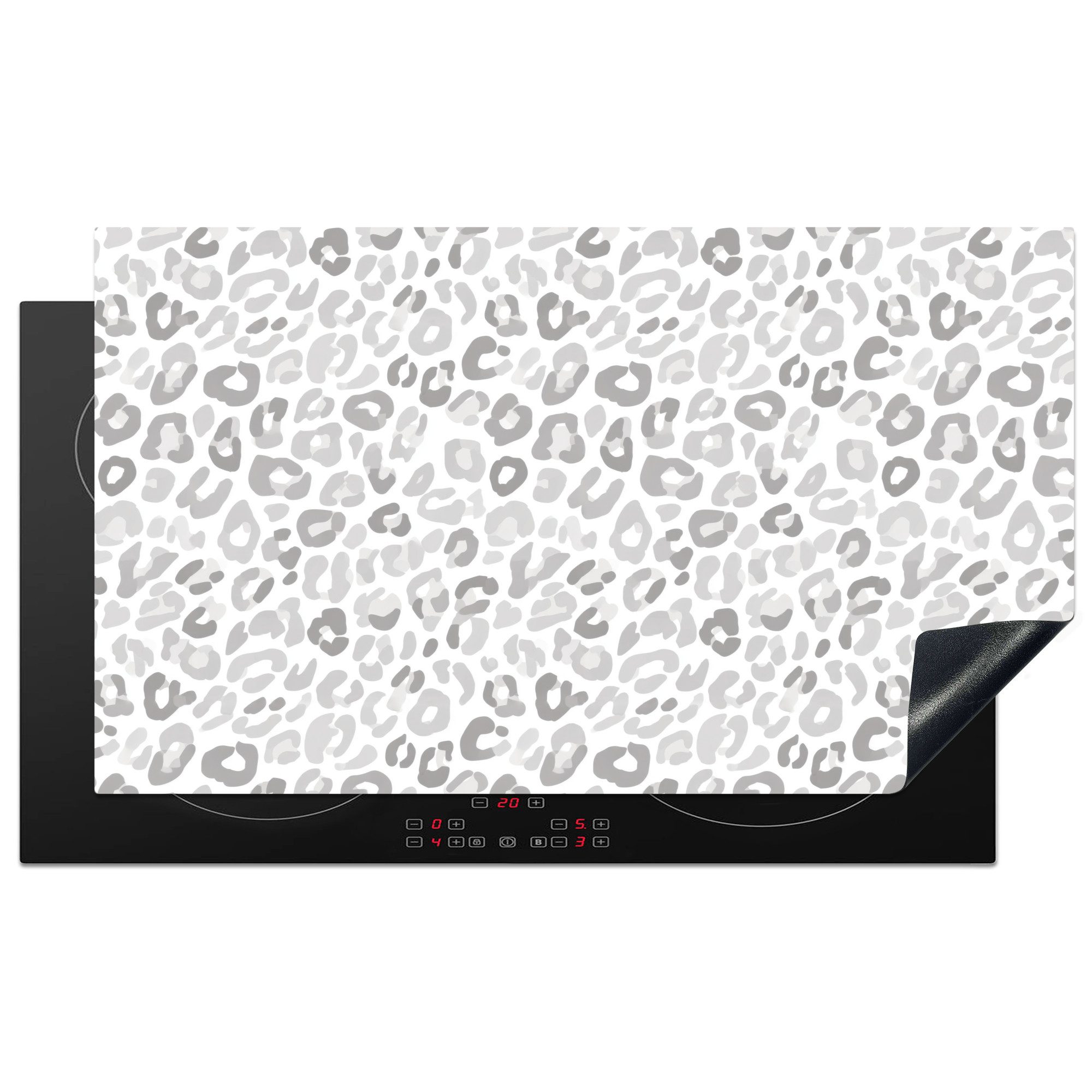 MuchoWow Herd-Abdeckplatte Leopard - Motiv - Grau, Vinyl, (1 tlg), Herdabdeckplatten für Ceranfeld, Induktionsschutz, 90x52 cm