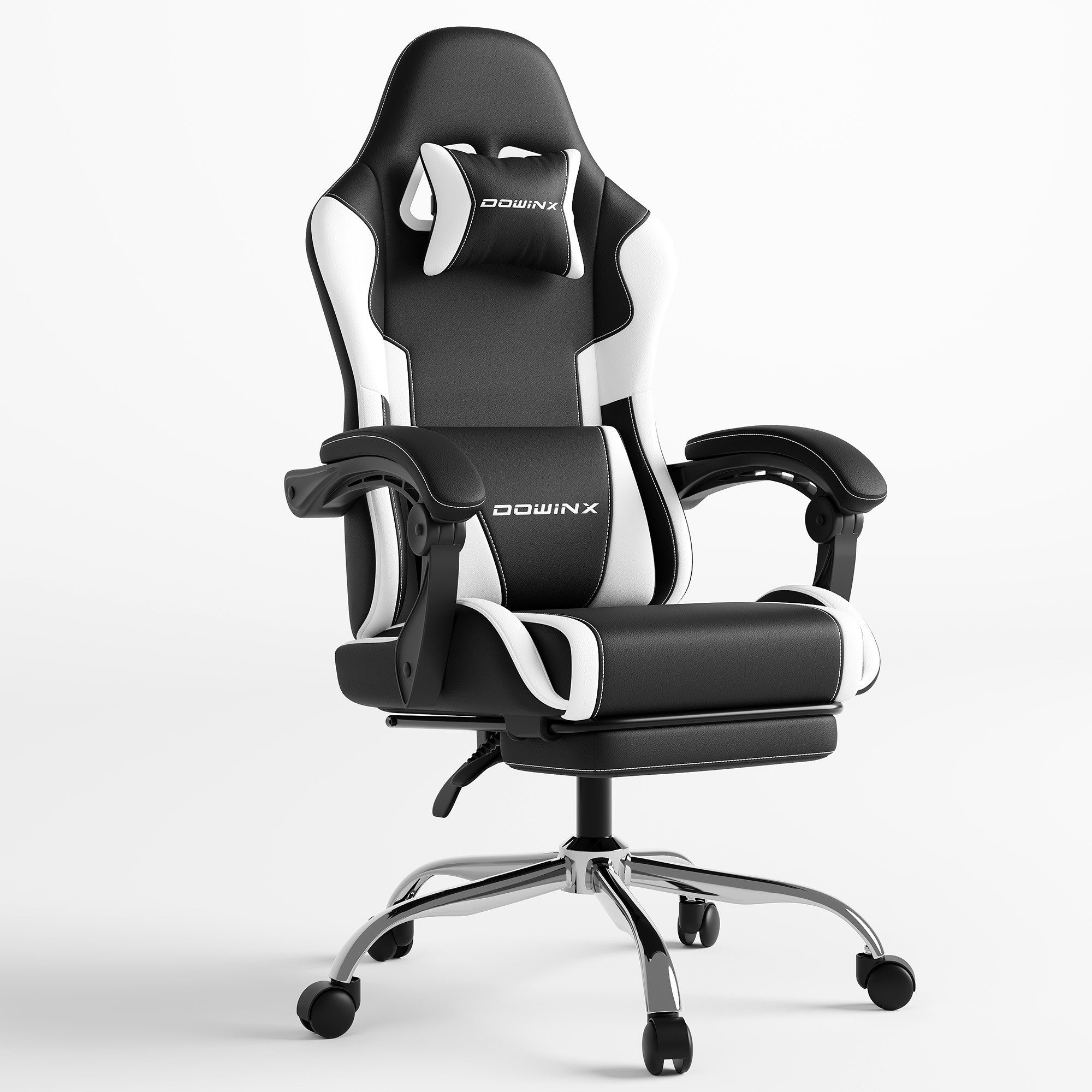 Dowinx Gaming-Stuhl Ergonomischer Gamer Stuhl für Büro und Home Office (Packung), Verstellbarer Bürostuhl mit Rückenlehne bis 150°, mit Fußstütze