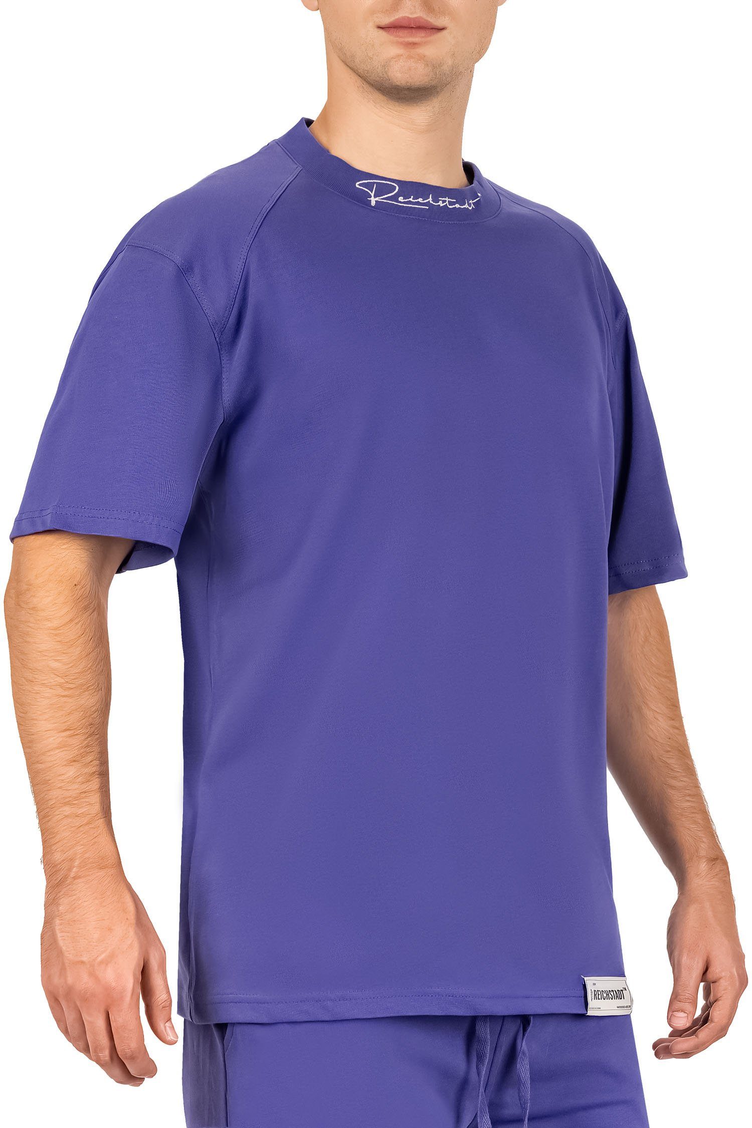 Kragen Stitching 23RS041 Kurzarm Lila Reichstadt mit Casual T-shirt Oversize-Shirt am (1-tlg)