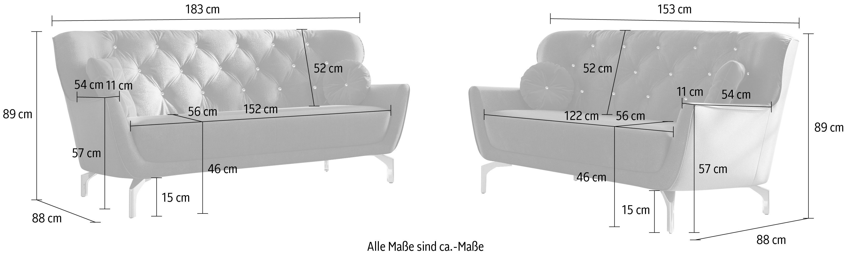 3 V, Metallfüße 4 Strass-Stein, Zierkissen sit&more Polstergarnitur inkl. goldfarbene (2-tlg), mit Orient