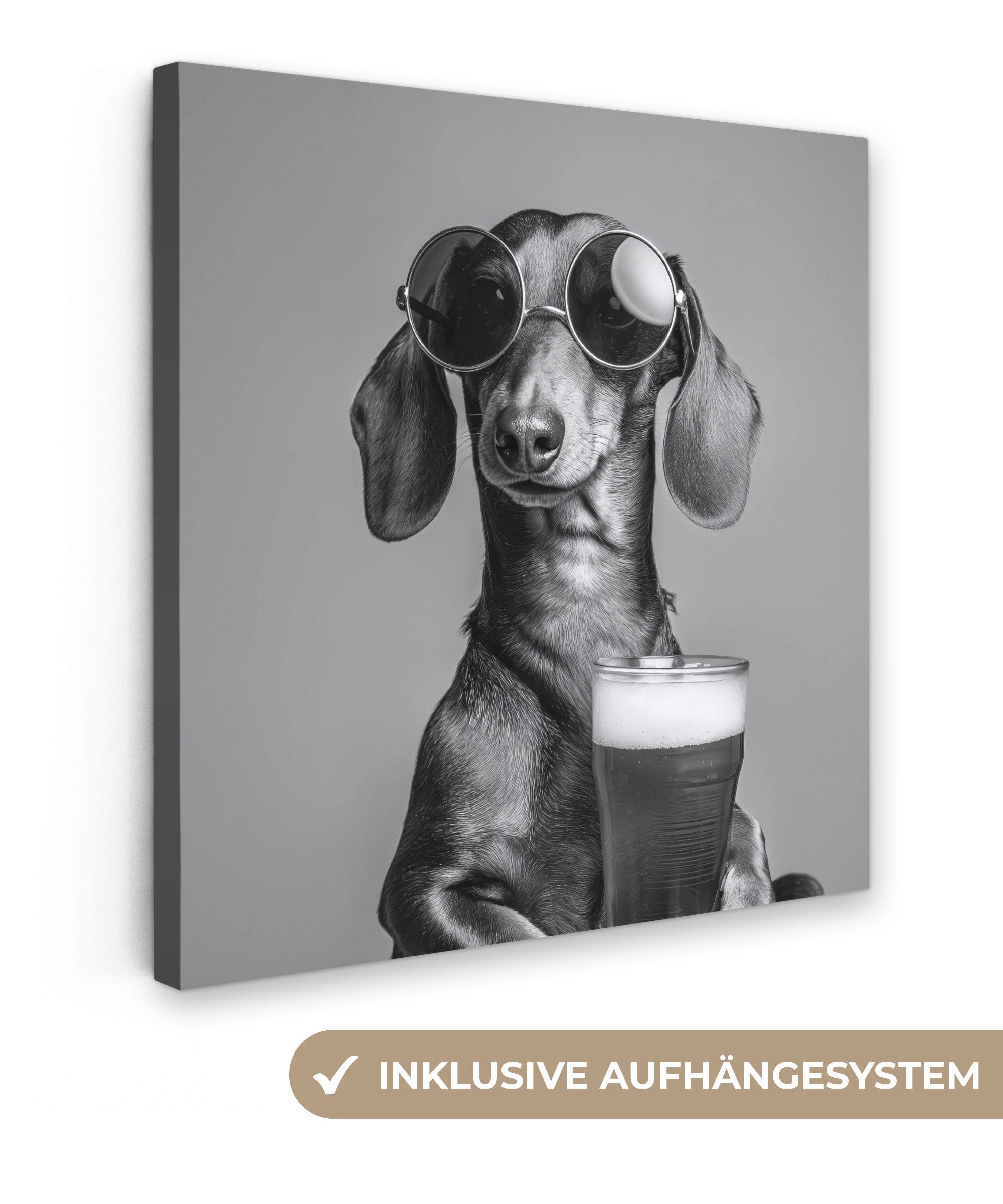 OneMillionCanvasses® Leinwandbild Dackel - Bier - günstig online kaufen