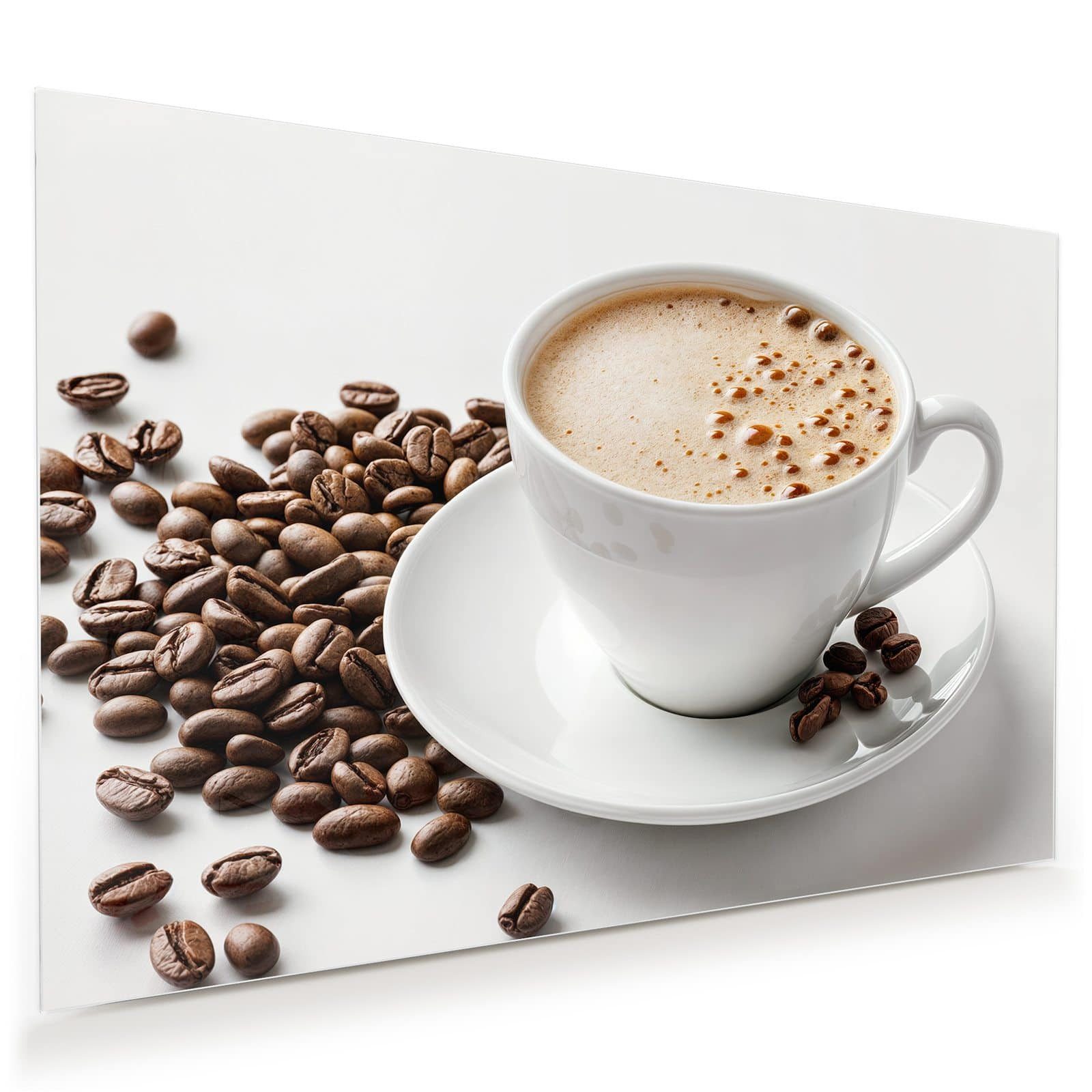 Primedeco Glasbild Wandbild Kaffeetasse und Bohnen mit Aufhängung, Kaffee (21 verschiedene Größen, 1 St), Elegante Aufhängung
