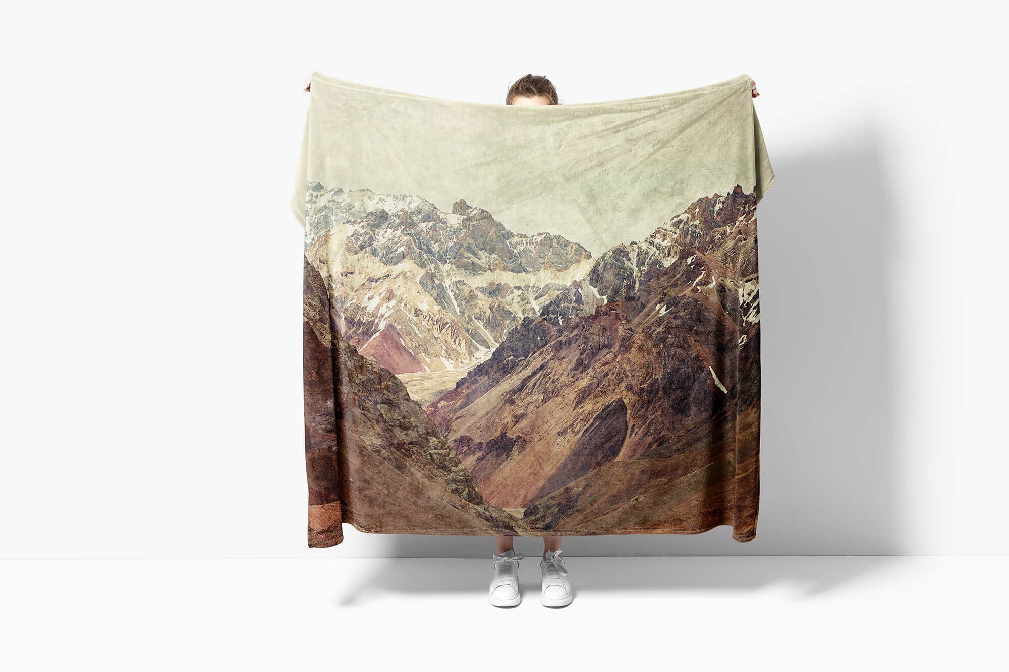 Sinus Art Handtücher Handtuch Baumwolle-Polyester-Mix mit Saunatuch Handtuch Strandhandtuch Bergkette (1-St), Kuscheldecke Berge Natur, Fotomotiv