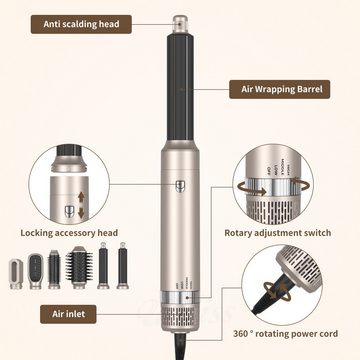 HOUROC Multihaarstyler 6 in 1 Haartrockner Bürste set,Negativ Ionen Hairstyler mit föhn, Multifunktionale Heißluftkamm, Curly Hot Air StylerHeißluftbürste