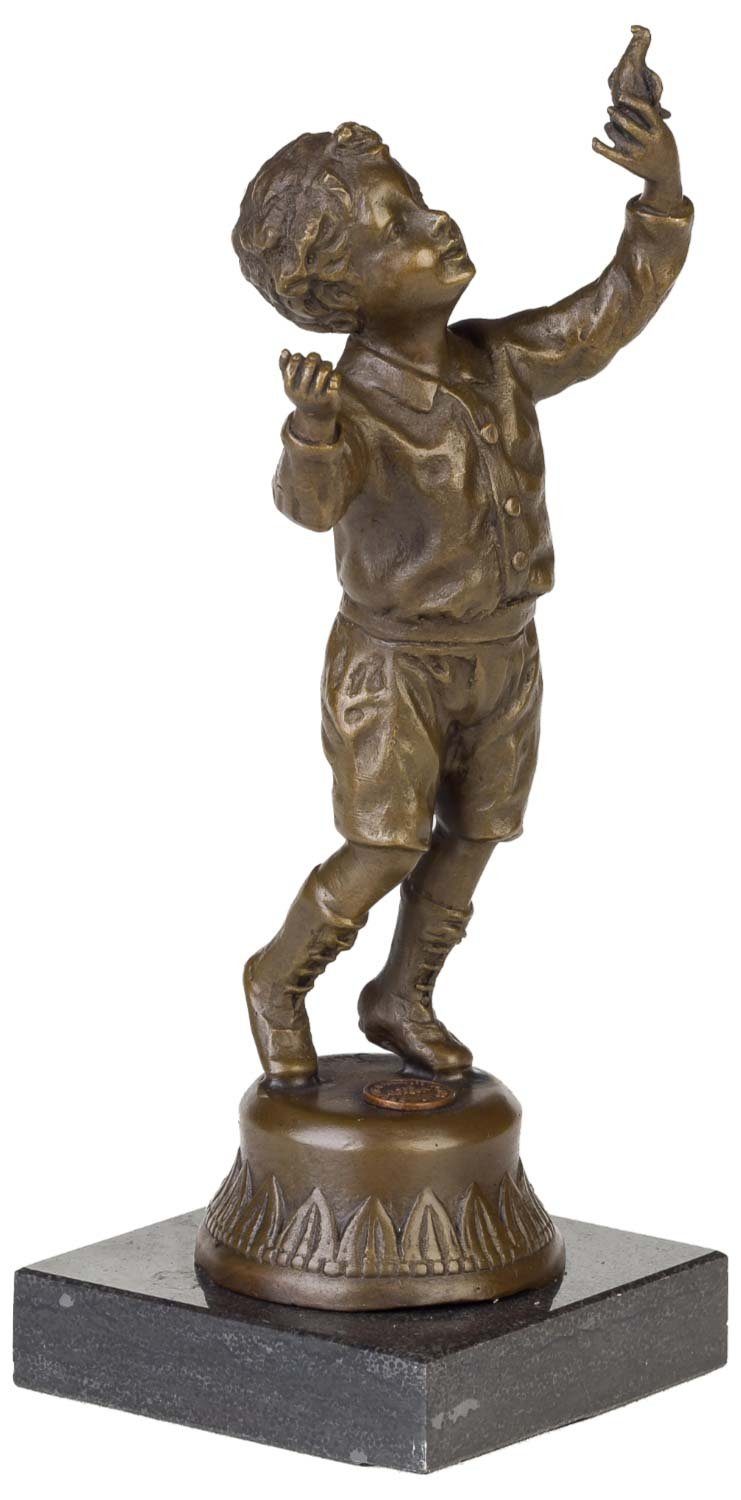 im 23cm Aubaho Skulptur Figur Junge Bronze Statue Bronzeskulptur Vogel Antik-Stil