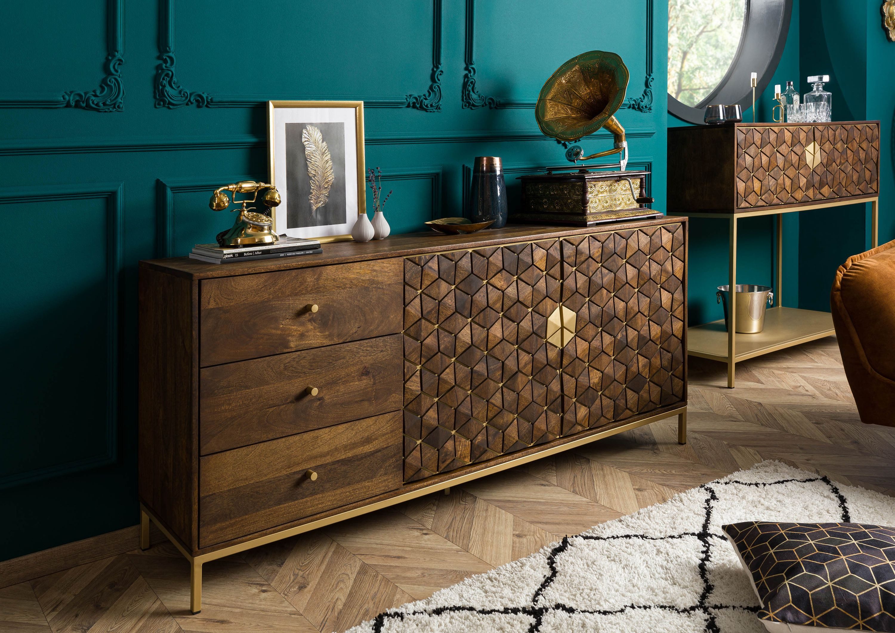 Massivmoebel24 Sideboard DIAMOND (Massivholz), Sideboard Mango 180x40x77 braun geölt DIAMOND #210