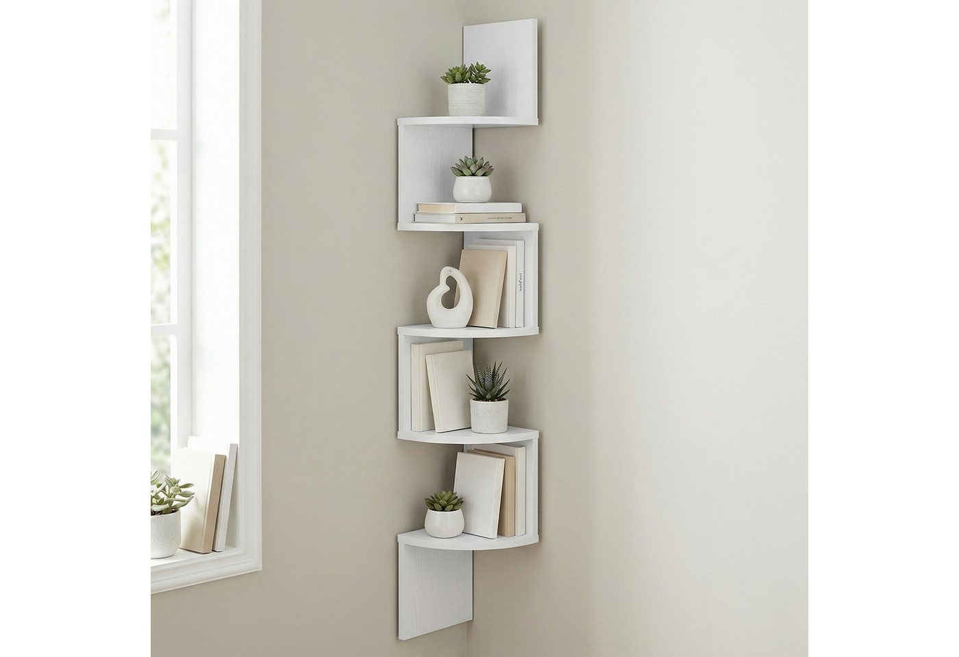 VASAGLE Eckregal Wandregal, 5 Ebenen, 1-tlg., für Schlafzimmer, für Bücher, Schweberegal, Bücherregal, Pflanzenregal