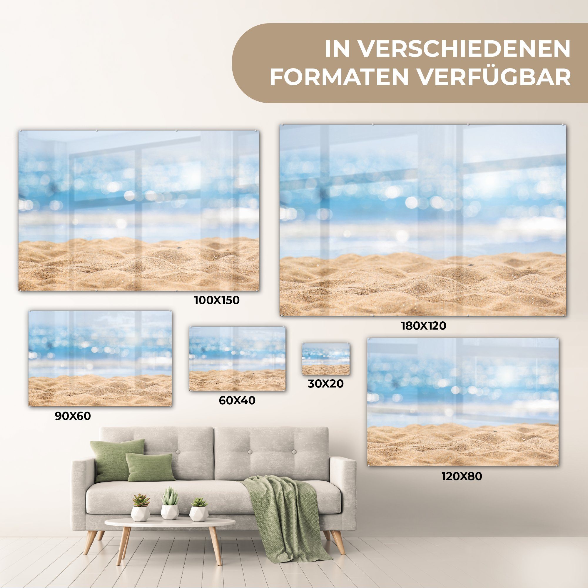 Wanddekoration Acrylglasbild Meer Sand, - St), Strand - auf (1 Glasbilder auf Wandbild Foto - Glas - Bilder - MuchoWow Glas