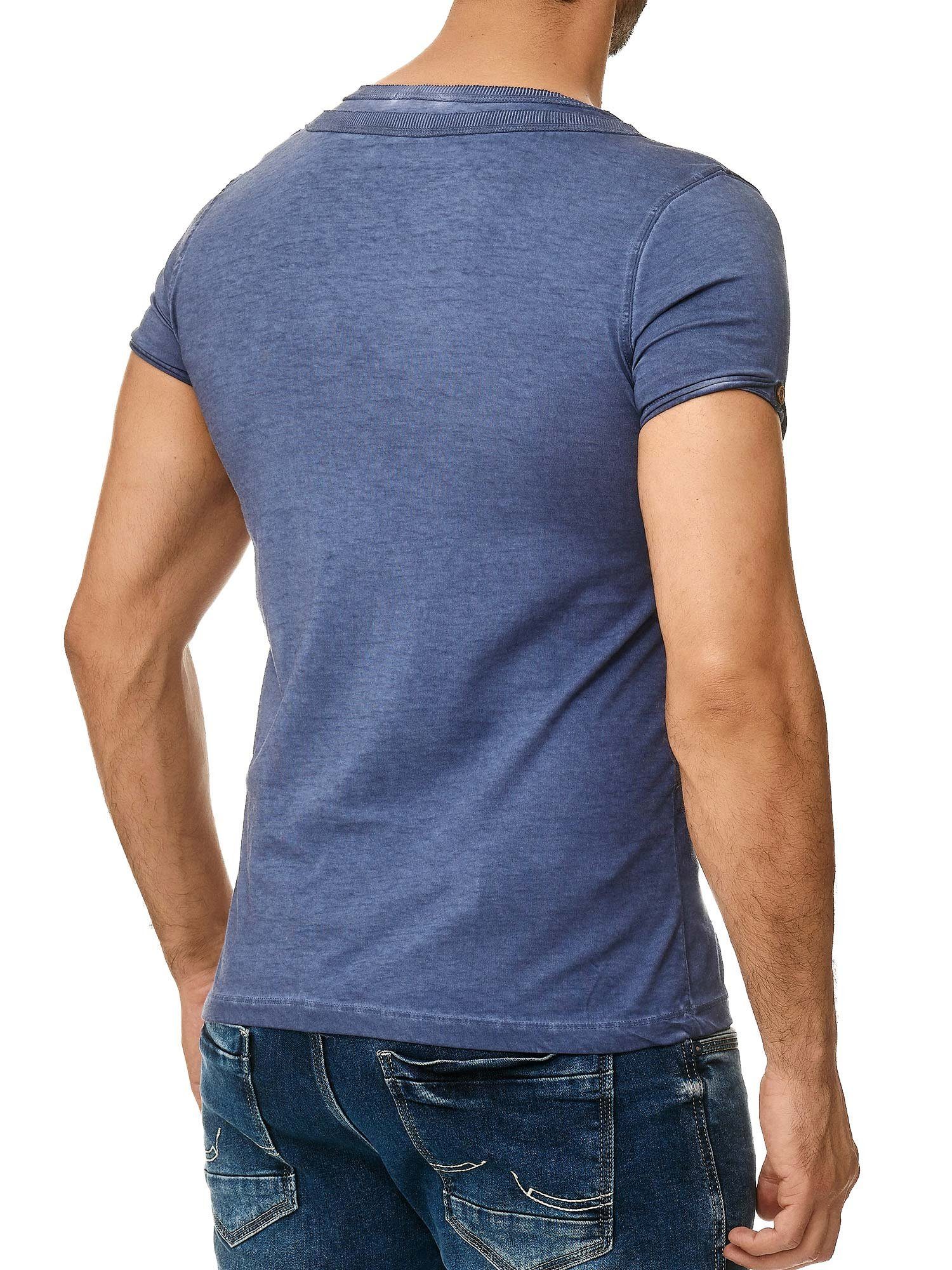 Tazzio T-Shirt 4022 in Ölwaschung Knopfleiste und der an trendiger stylischem Schulter mit navy Kragen
