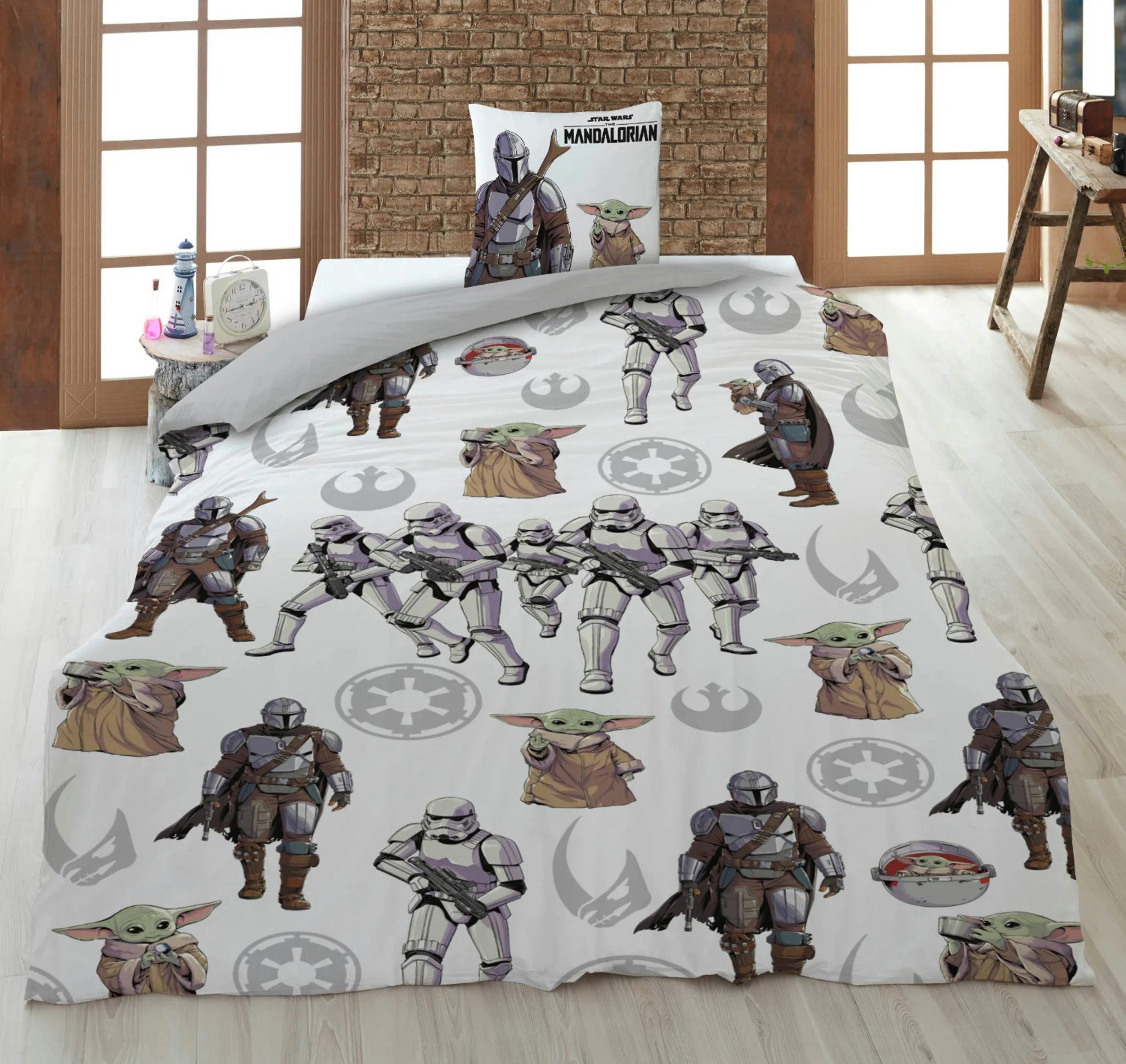Disney Bettwäsche Star Wars Madalorian Yoda Bettwäsche 2tlg. Set 135x200 80x80, 2 teilig, 100% Baumwolle