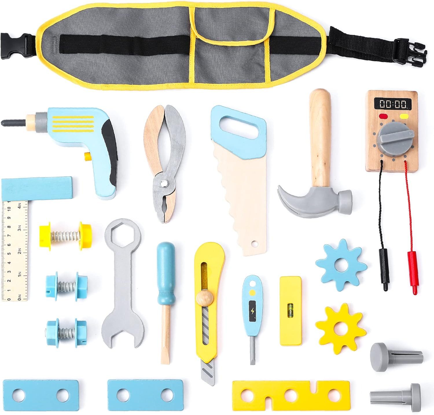 Esun Kinder-Werkzeug-Set Werkzeugkoffer Kinder Werkzeug, Montessori Spielzeug ab 3 4 5 6 Jahre, (Set, Komplettset), Geschenk Junge Mädchen Holzspielzeug Kinder 25 St.