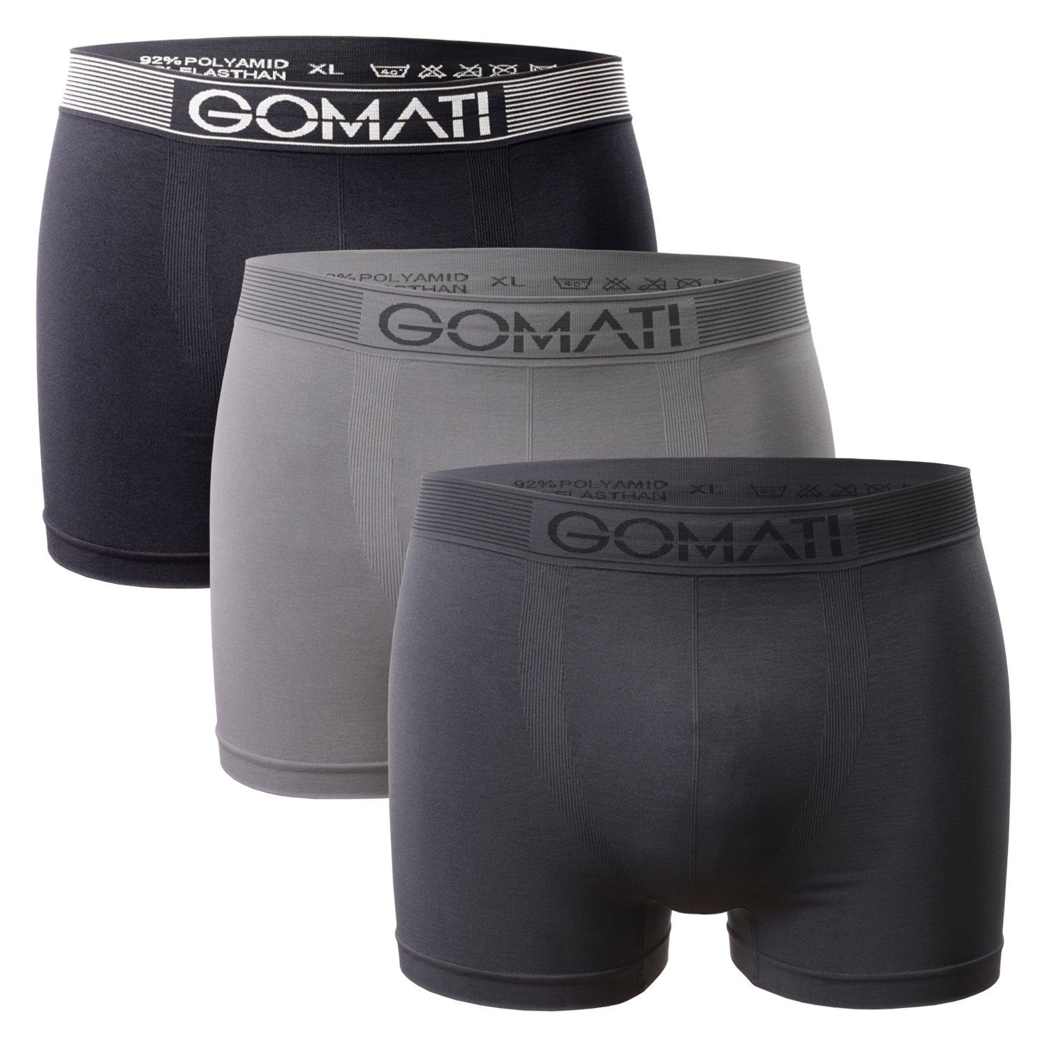 Gomati Boxershorts Herren Seamless Pants (3er Pack) Microfaser-Elasthan Boxershorts Grey Tones