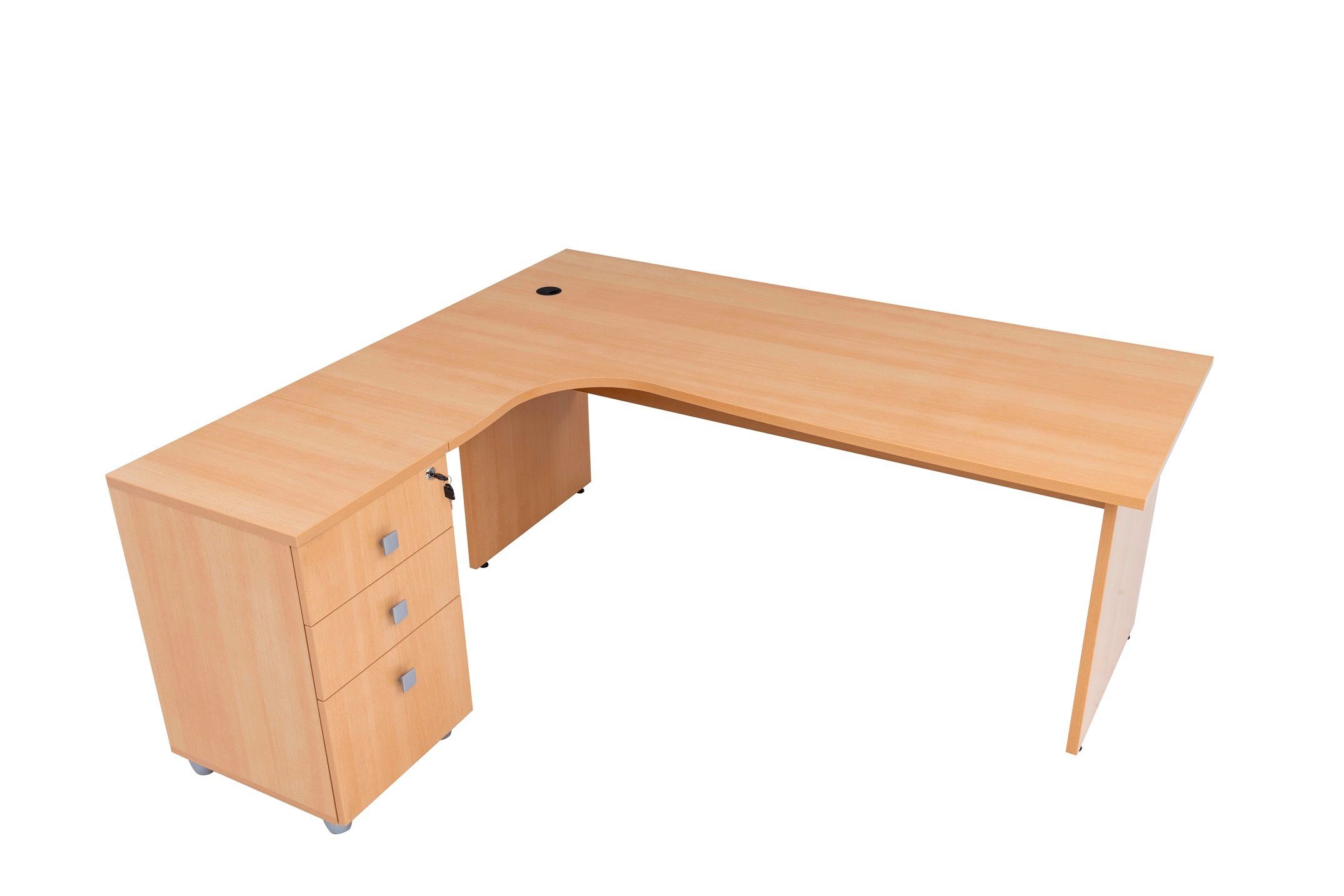 Beistellcontainer Schreibtisch inkl. Furni24 Winkelschreibtisch cm, Dona,Holzfuss,Buche,180