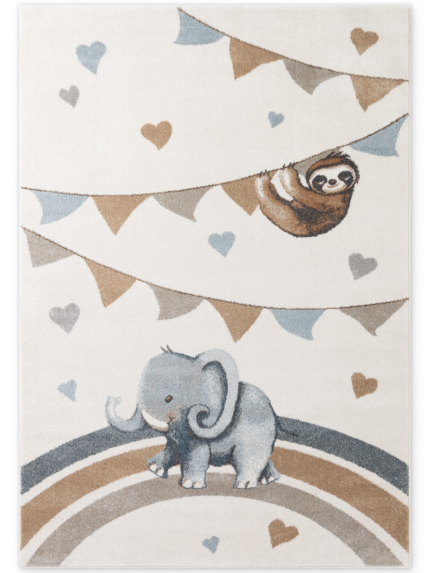 Villeroy & Boch Kinderteppich Walk like an Elephant Rainbow Party Teppich, rechteckig, Höhe: 9 mm, Spielteppich weich, Kinderzimmer, Boho Kids Spielunterlage, Tieremotiv