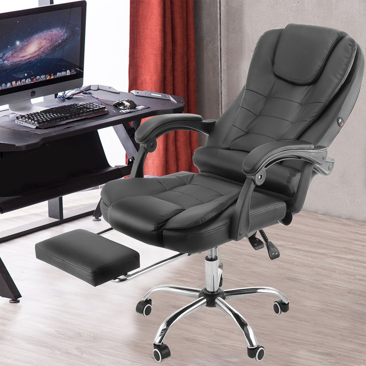 LETGOSPT Bürostuhl Gaming Stuhl Massage Bürostuhl Chefsessel Gamer Ergonomischer Stuhl, Einstellbare Armlehne Einteiliger Stahlrahmen, Gepolstert Drehsessel Bürostuhl mit Fußstützen