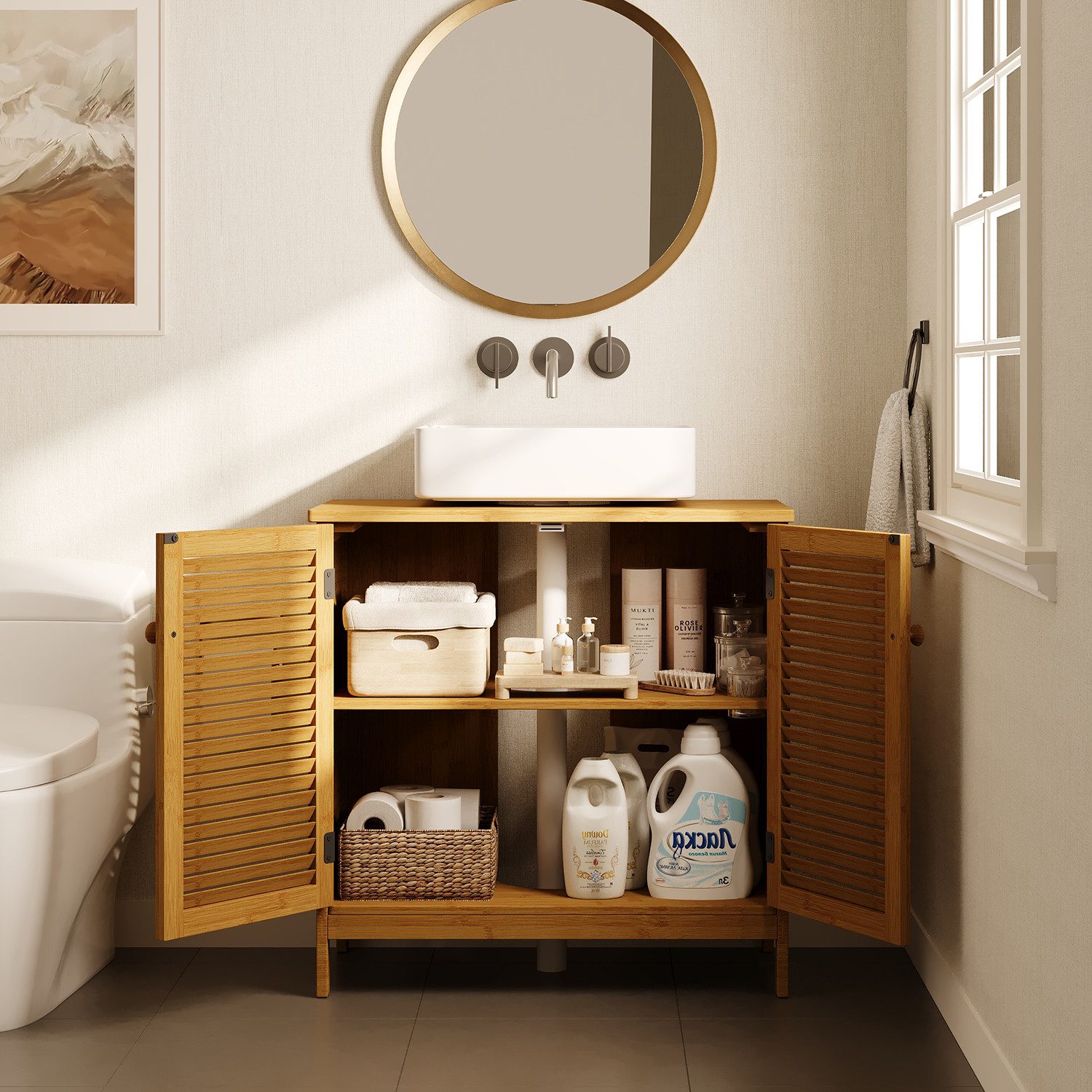 Bealife Waschbeckenunterschrank mit 2 Lamellentüren, Verstellbare Ablage, W günstig online kaufen