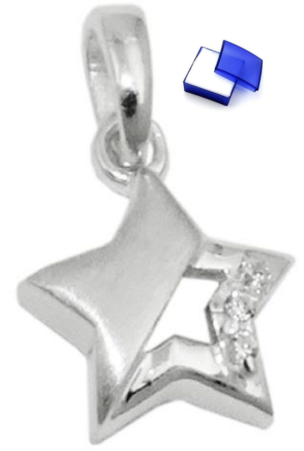 Kettenanhänger Anhänger Stern mit Zirkonias matt-glänzend 925 Silber 9 mm