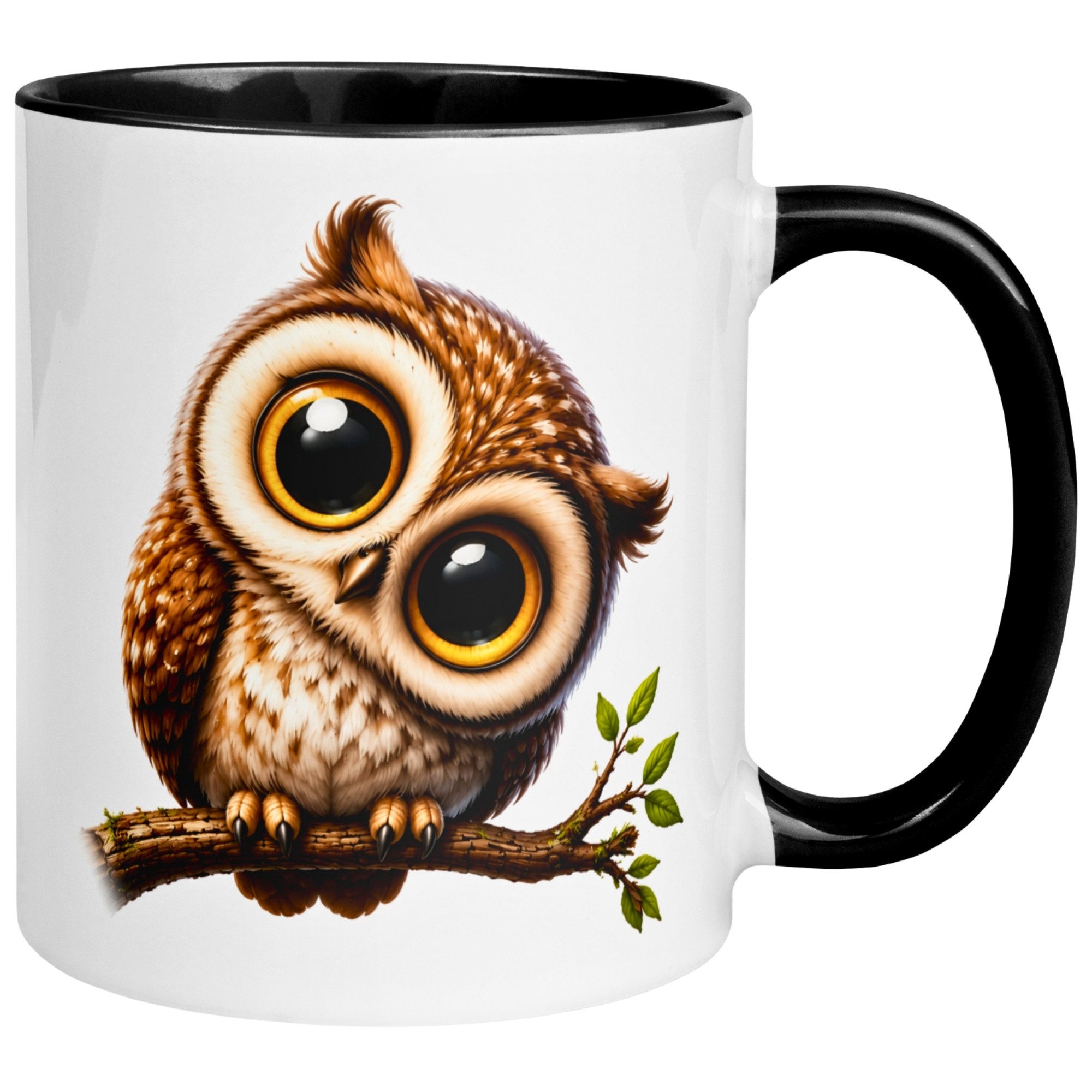 Momentals Tasse Eule – „Eule mit großen Augen“ – lustiger Eulen Geschenk Becher, Gratis Versand · Links-&Rechtshänder · Spülmaschinenfest