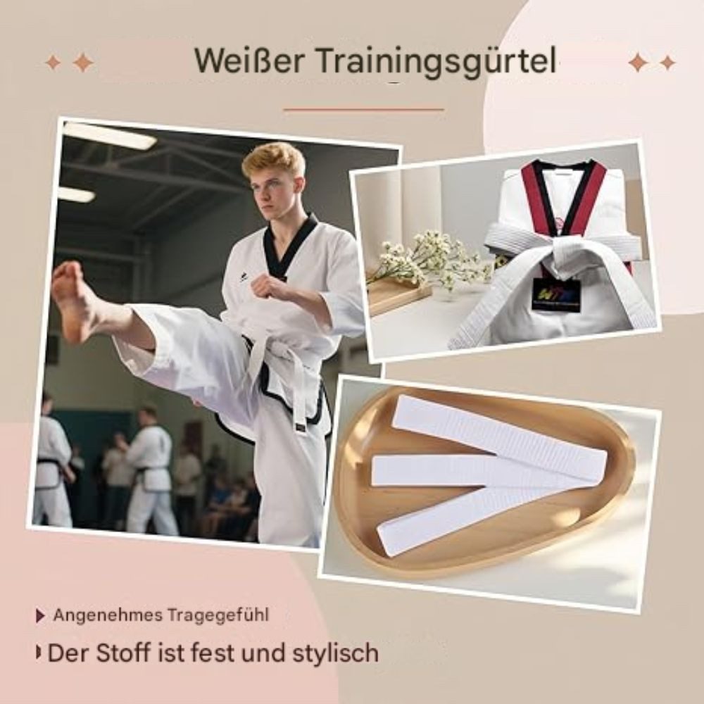 Montegoni Karateanzug BJJ Gürtel Weiß 300cm, Jiu Jitsu Gurt für Training & Prüfung (Einzelprodukt Martial Arts Gürtel, 1 Stück Kampfsportgürtel), Mehrfach gesteppte Nähte, 300 cm Länge, Universell für Kampfsportarten